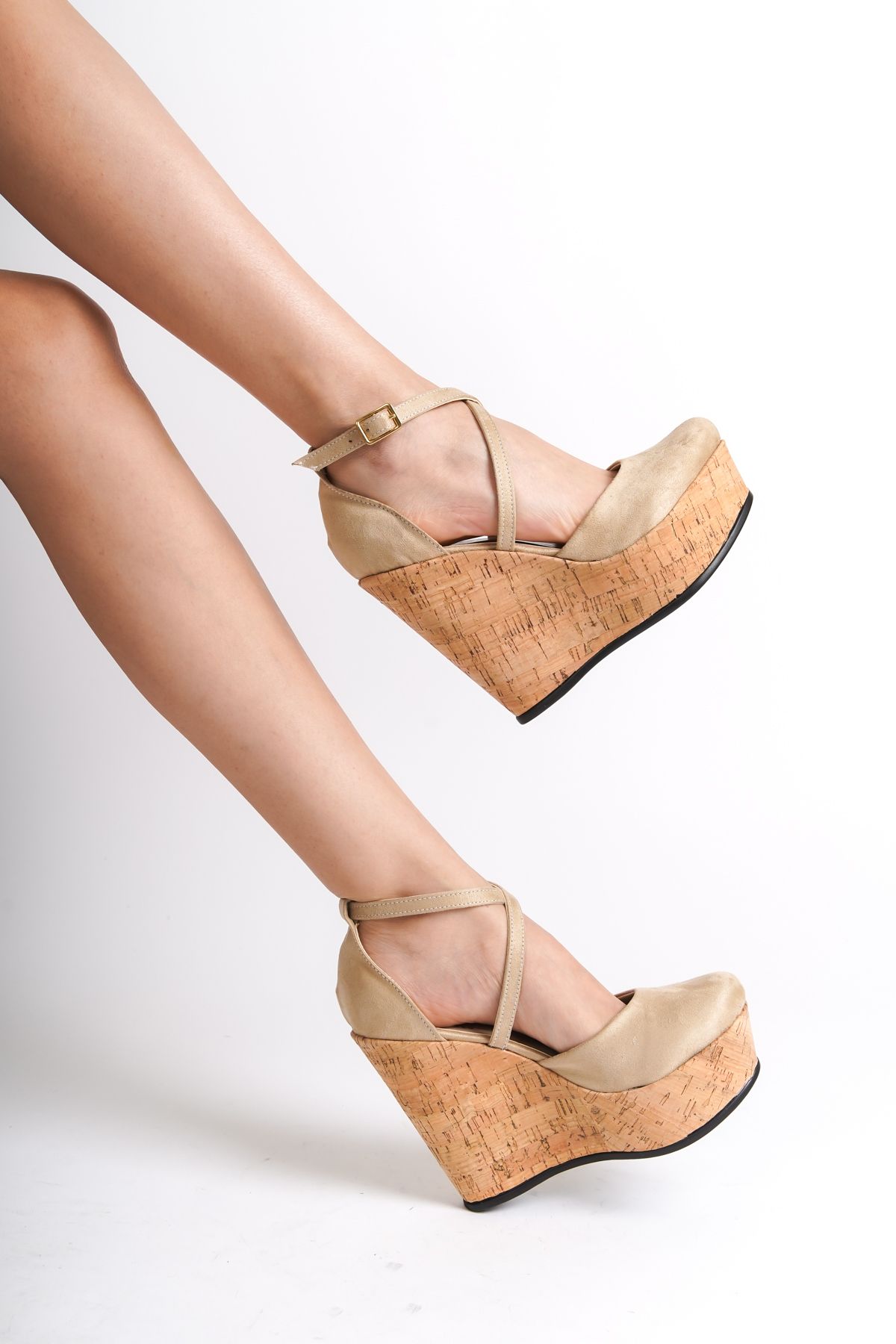 HVZ Exclusive Kadın Dolgu Topuk Ayakkabı Mantar Taban Yüksek Rahat Ayakkabı