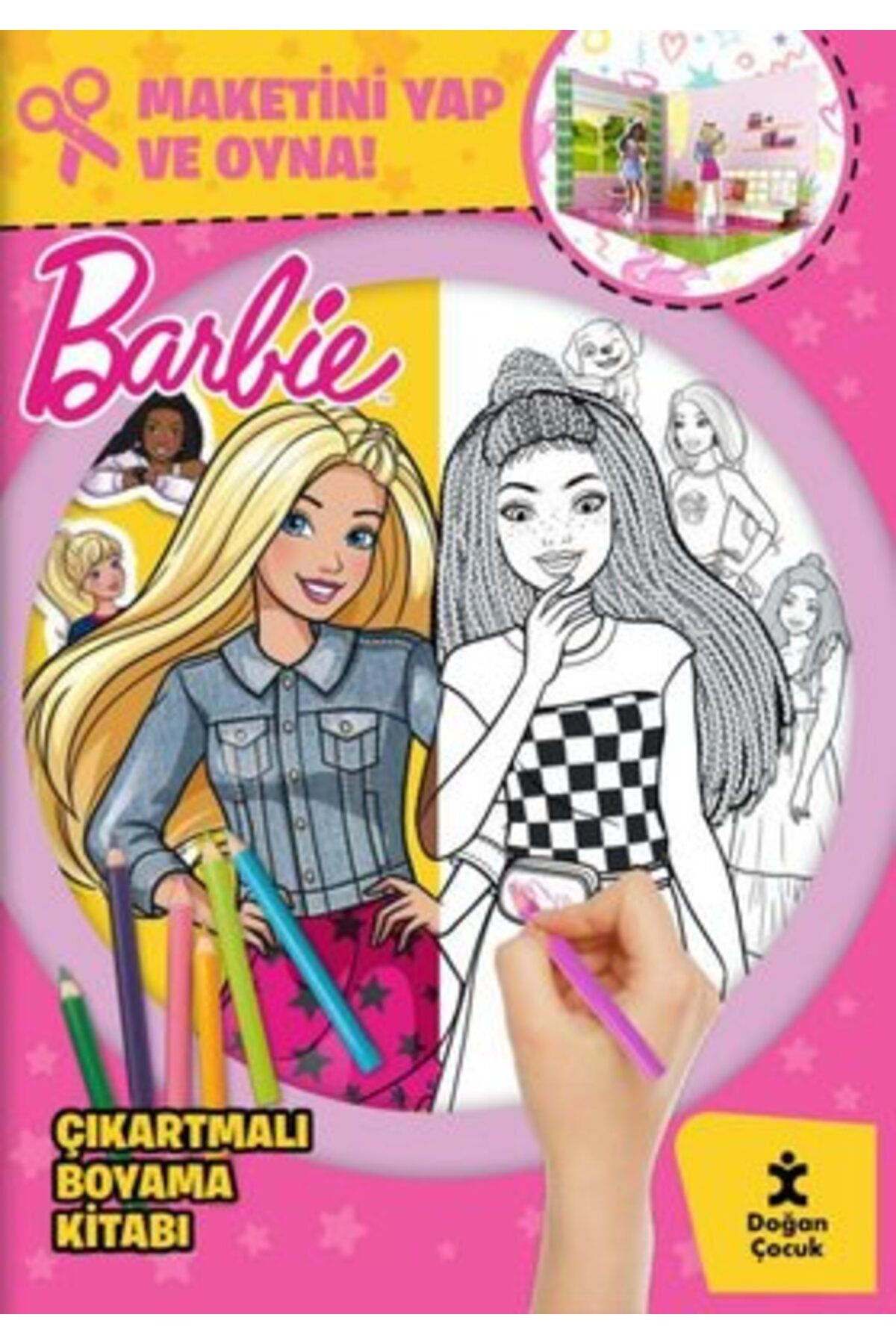 Doğan Çocuk Barbie Çıkartmalı Boyama Kitabı - Maketini Yap ve Oyna!
