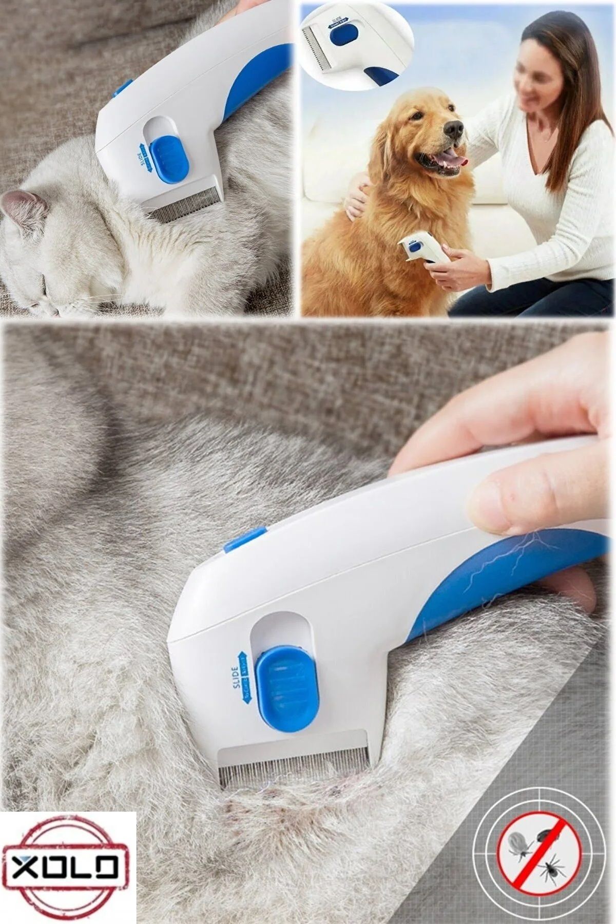 Xolo Profesyonel Köpek ve Kedi Pilli Pire Bit Kene Komple Sökücü Temizleme Cihazı Fırçası