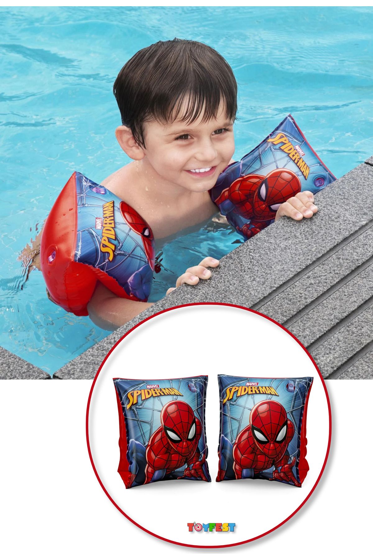 TOYFEST Spiderman Örümcek Adam Figürlü Deniz Havuz Çocuk Yüzücü Kolluk - (3 - 6 Yaş Arası) - 23 X 15 cm