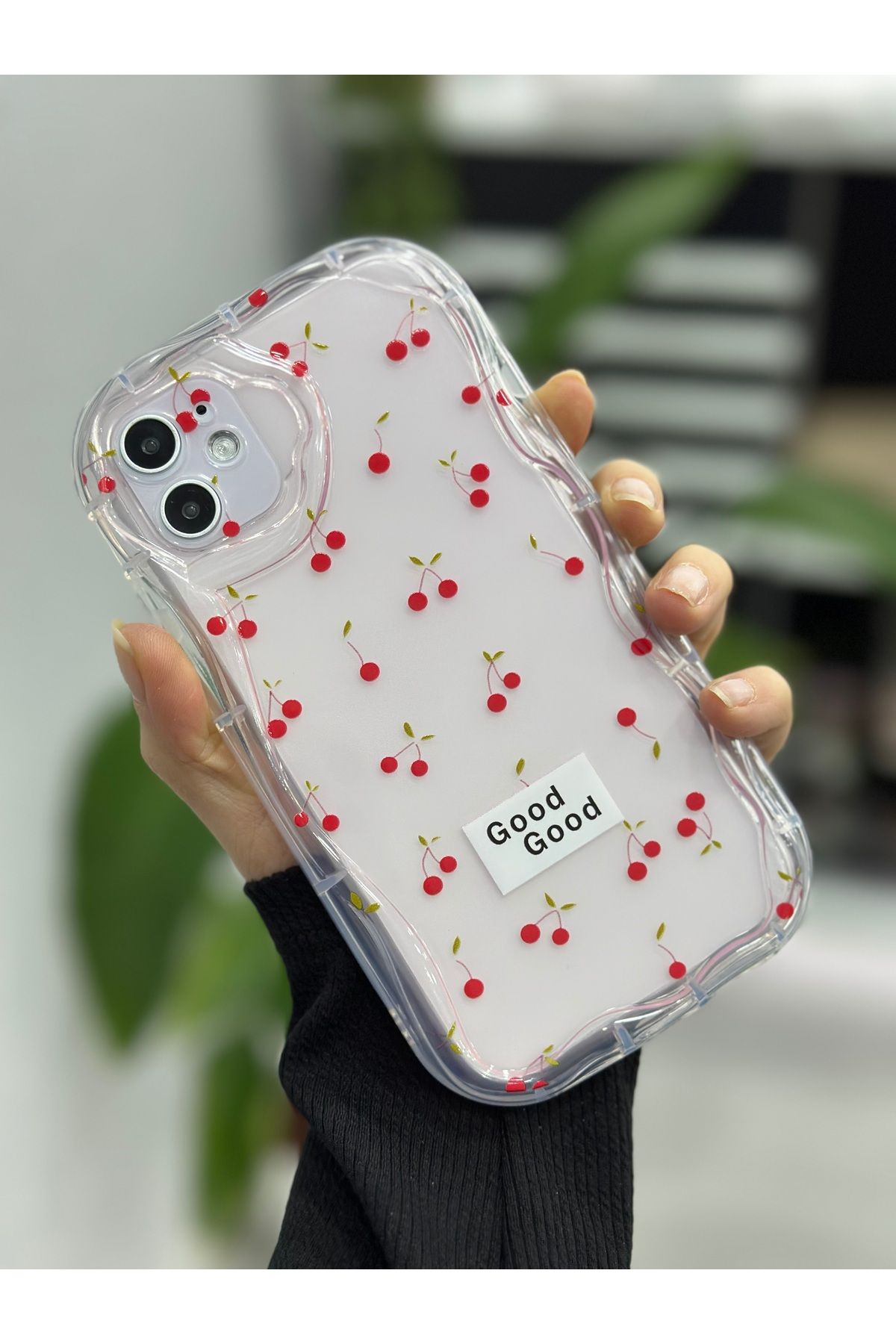 Go Aksesuar Iphone 11 Uyumlu 3d Kenarları Dalgalı Cherry Baskılı Silikon Kılıf