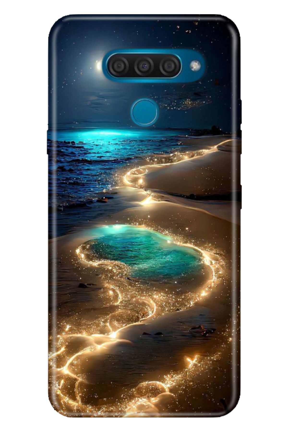 LG Q60 Uyumlu Kılıf Resimli Desenli Silikon Golden Beach