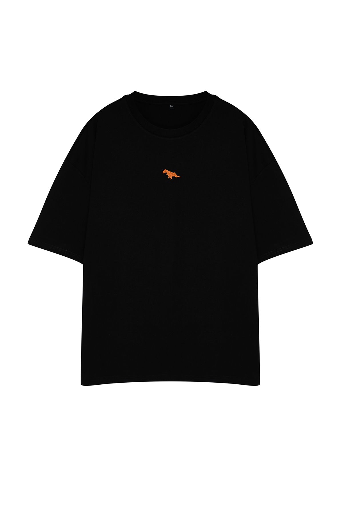 TRENDYOL MAN Büyük Beden Siyah   Oversize/Geniş Kesim %100 Pamuklu Dinozor Nakışlı T-Shirt TMNSS24BF00013