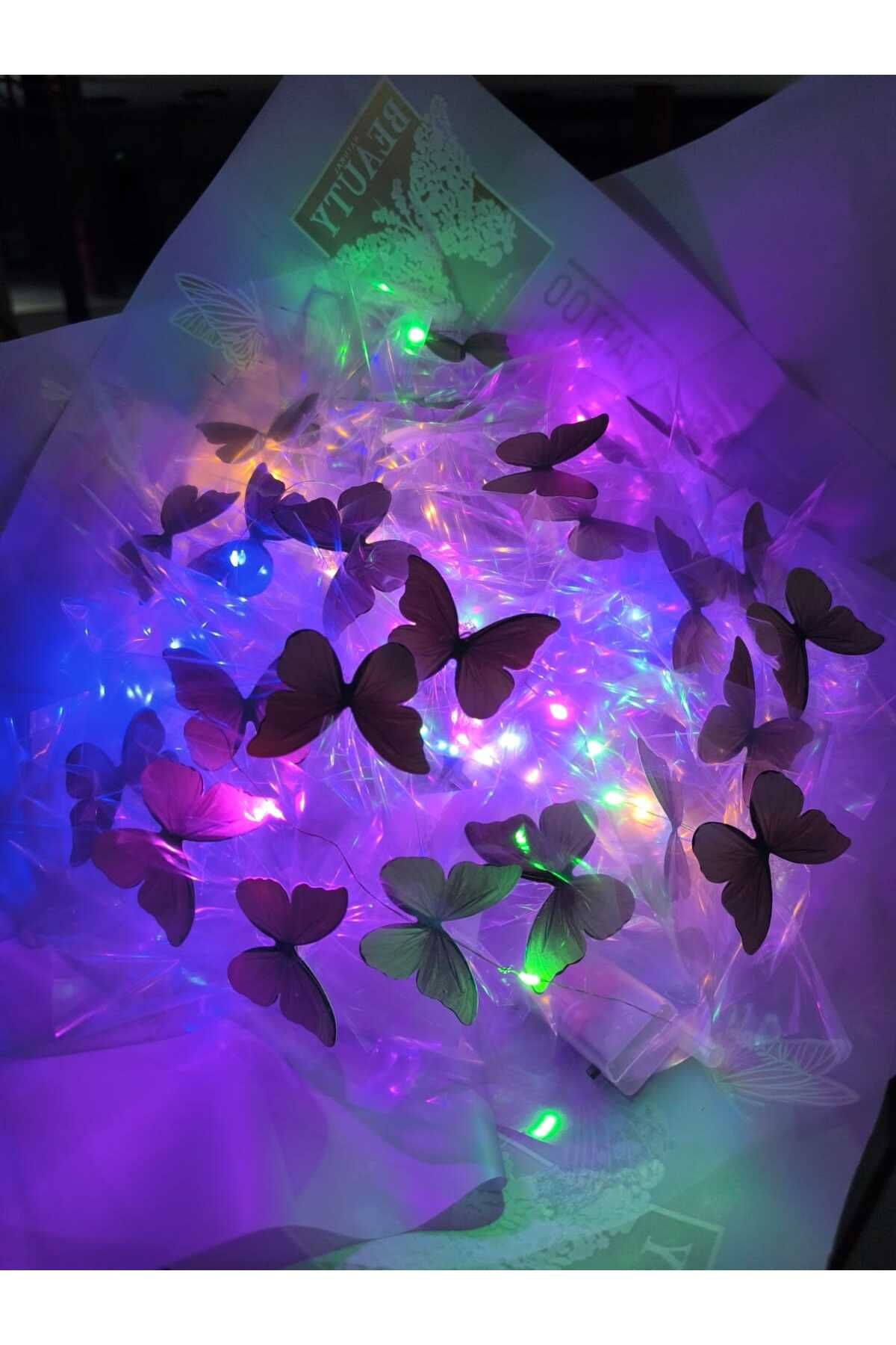 Flaubert Kelebek Buketi Pembe Çiçek 25 Kelebekli Işıklı (LEDLİ) Sevgiliye Anneye Öğretmene