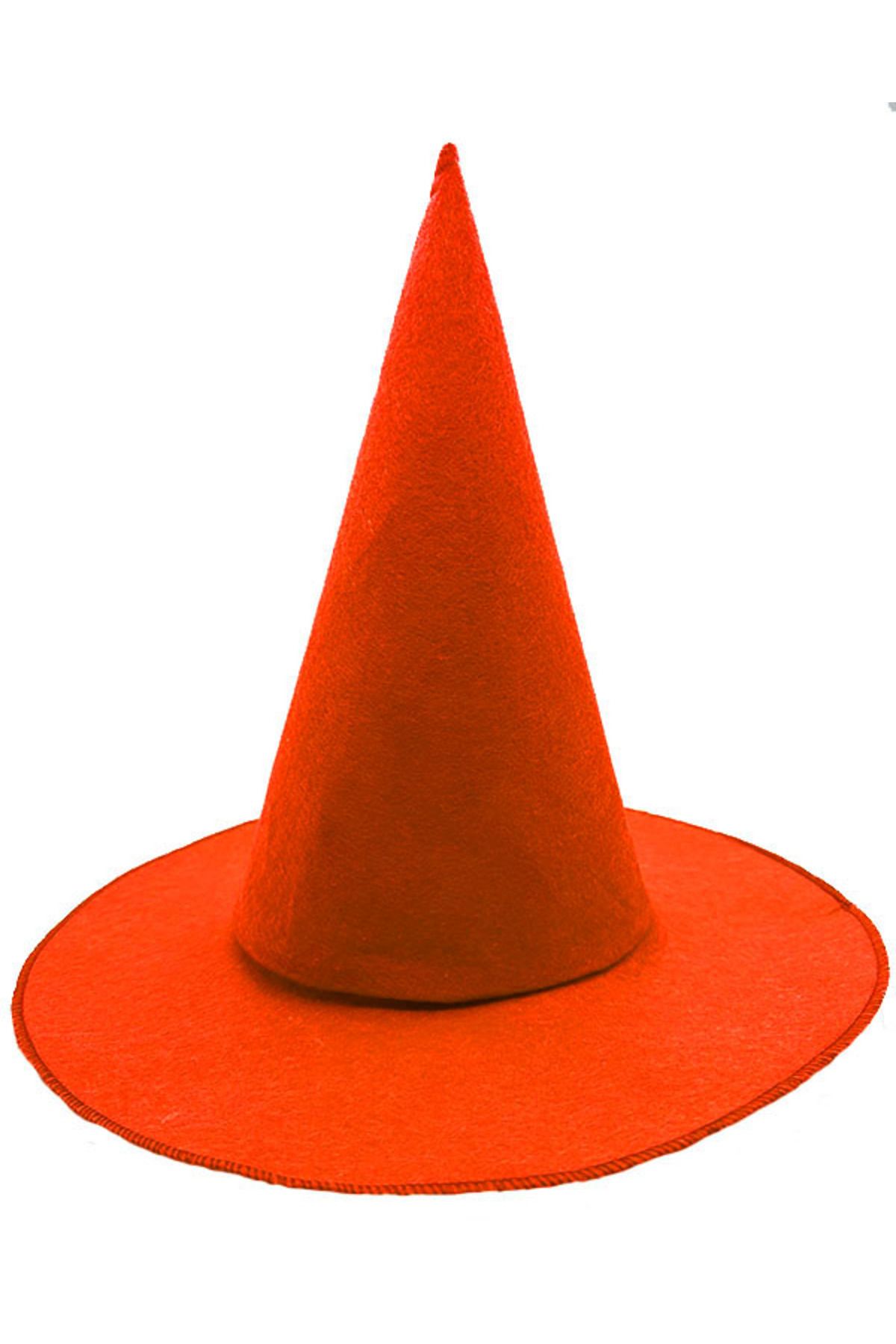 Afrodit Turuncu Renk Keçe Cadı Şapkası Yetişkin Çocuk Uyumlu 35X38 cm (CLZ)