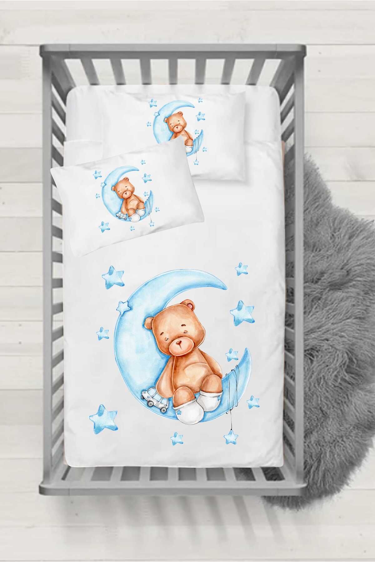Ervastore Erv Seri100  Silikon Yorganlı Bebek Uyku Seti - Mavili Ayıcık