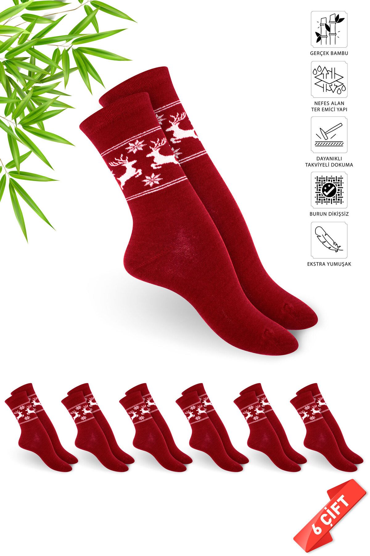 DAYCO Premium Geyik Desenli Sim Detaylı Dikişsiz Kadın Bambu Soket Çorap - 36-40 - 361
