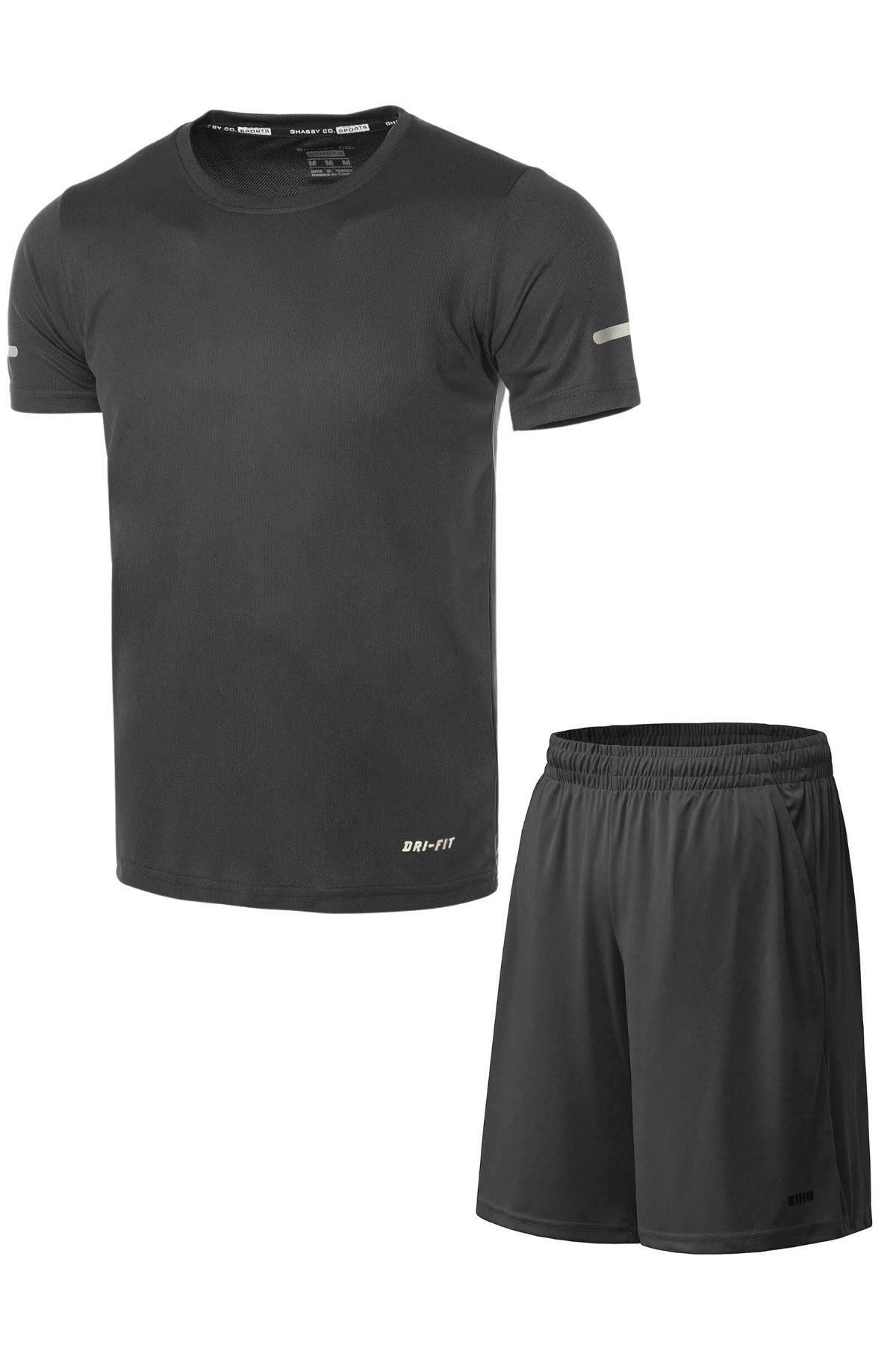 Ghassy Co Erkek 2'li Set Nem Emici Koşu Egzersiz Şort T-shirt Takım