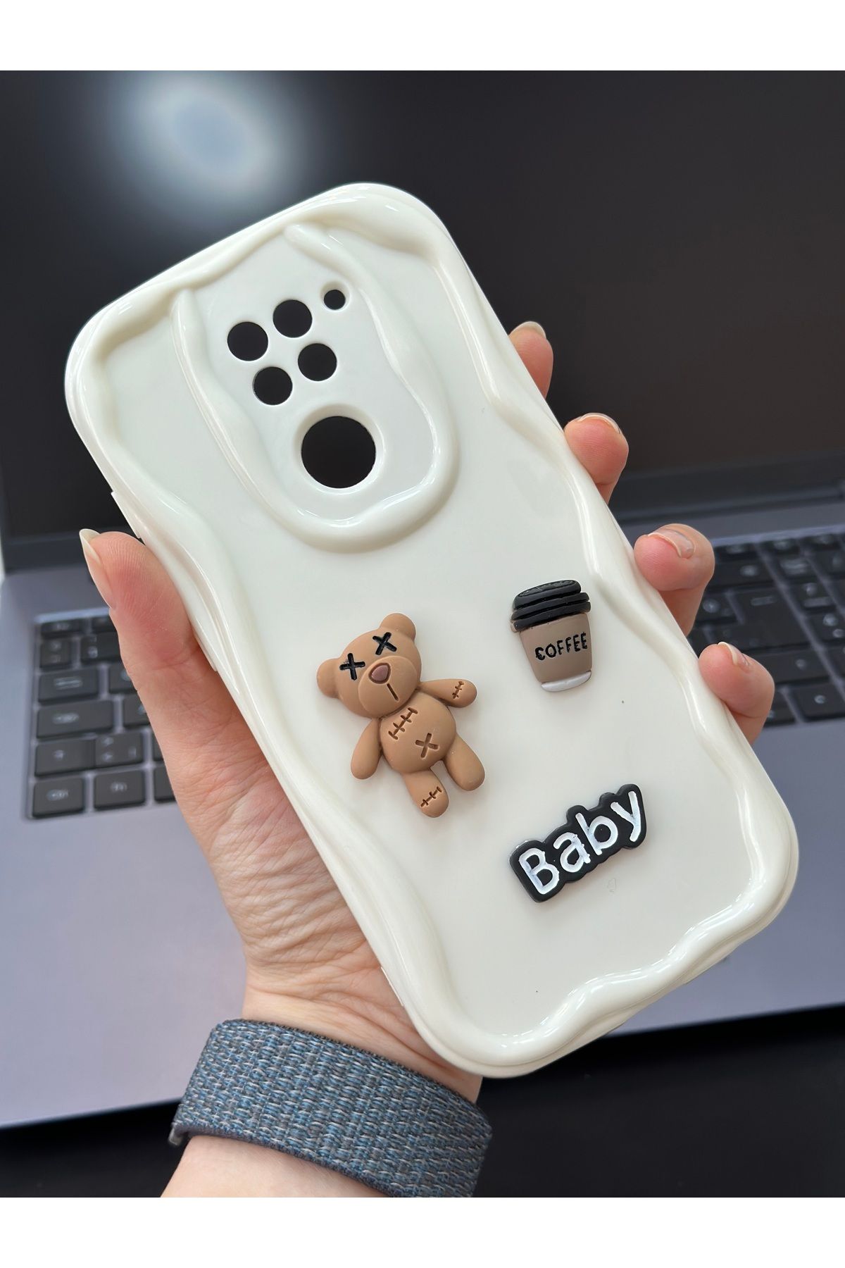 Go Aksesuar Xiaomi Redmi Note 9 Uyumlu Krem Baby Tasarımlı Oyuncaklı Silikon Kılıf