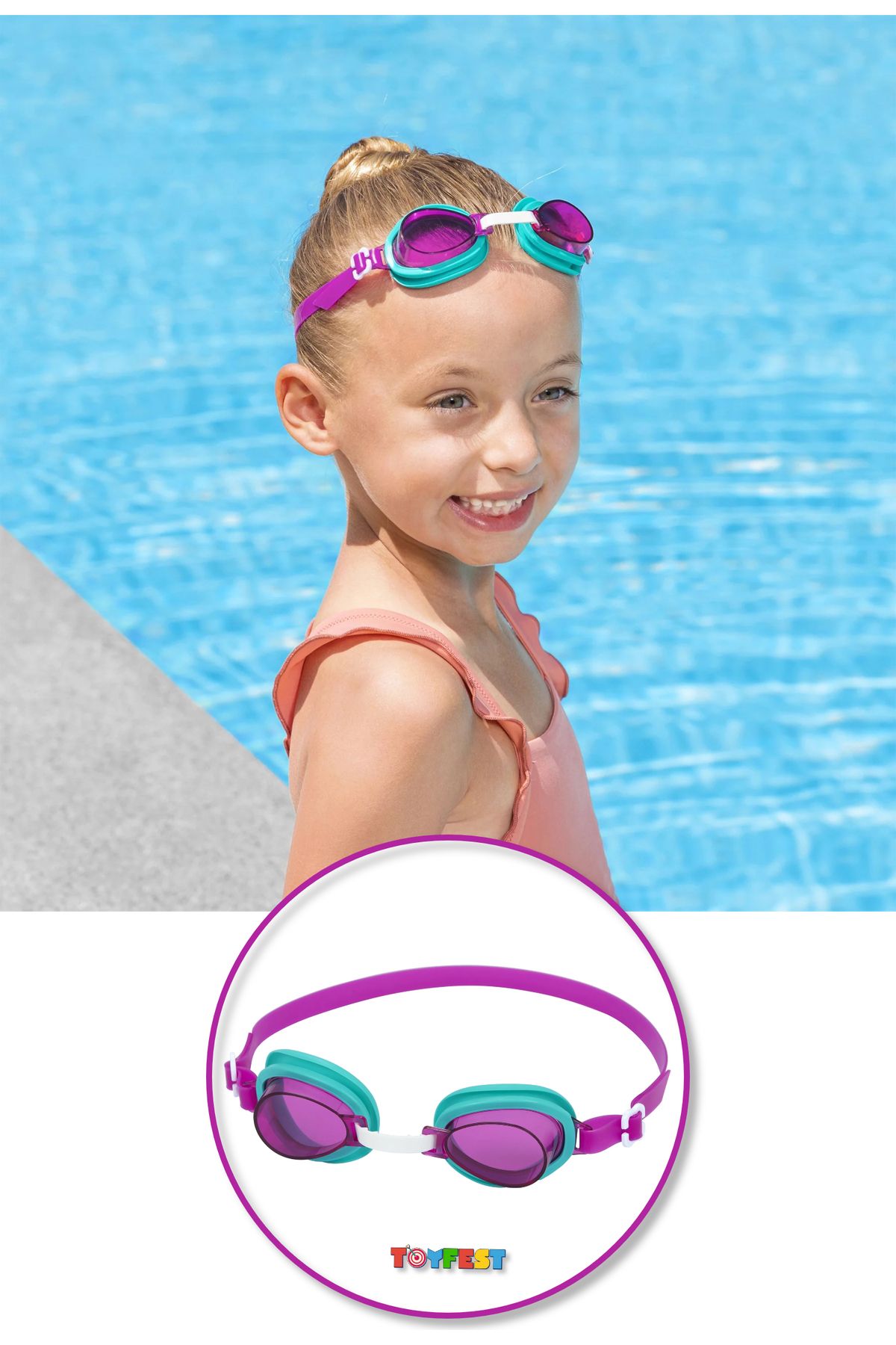 TOYFEST Swimmer UV Korumalı Deniz Havuz Çocuk Yüzücü Gözlüğü Gözlük - Mor - (3 - 6 Yaş Arası)