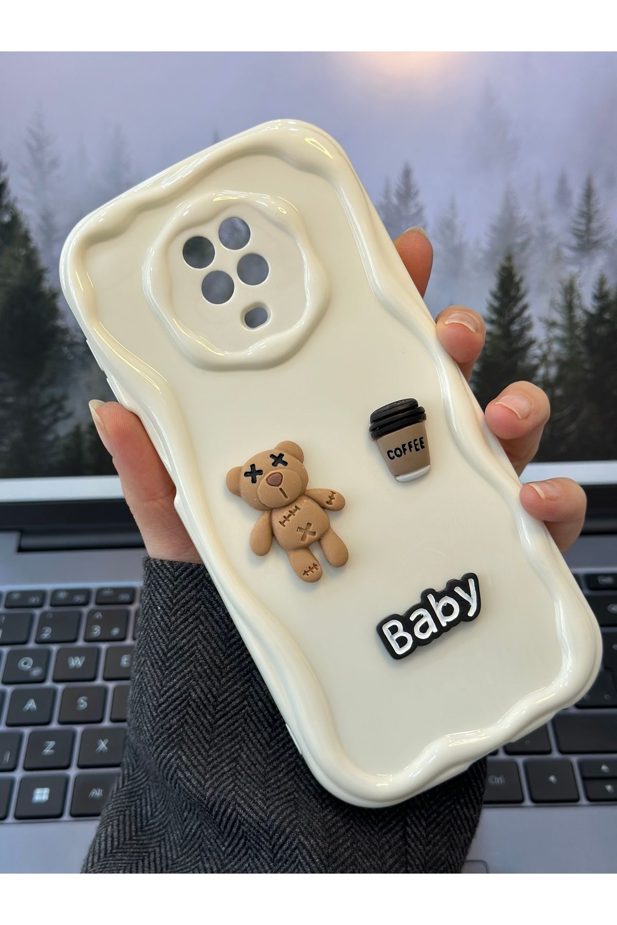Go Aksesuar Xiaomi Redmi Note 9s - Redmi Note 9 Pro Uyumlu Krem Baby Tasarımlı Oyuncaklı Silikon Kılıf