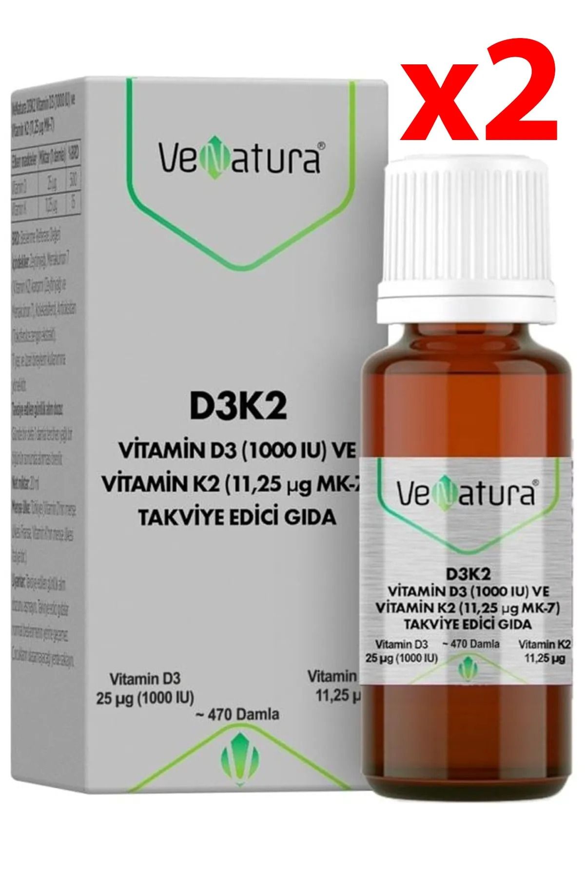 Venatura Vitamin D3 K2 Menakuinon 7 Damla 20 ml 2 Adet