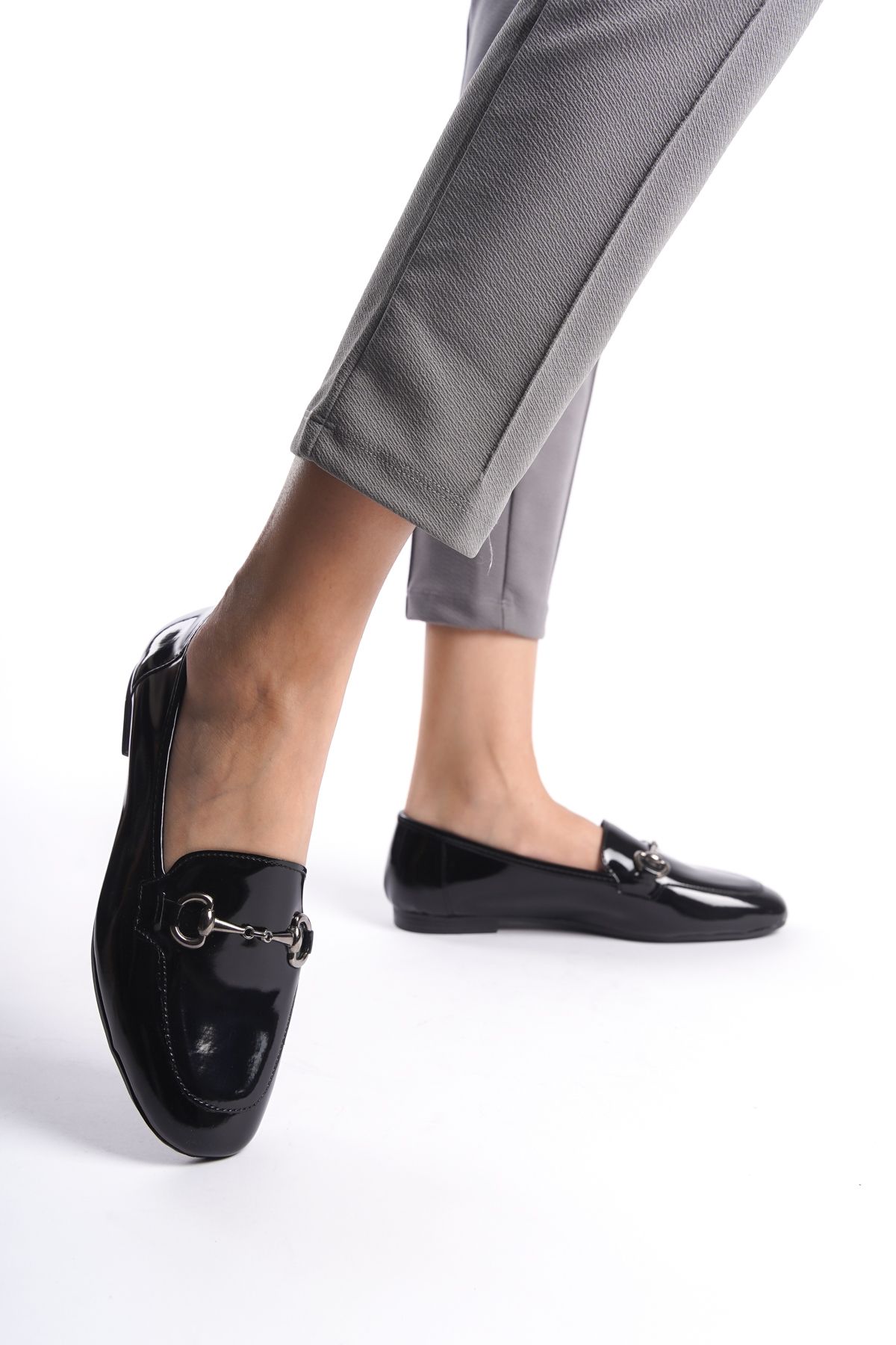 eformoda by emre yılmaz Siyah Rugan Kadın Günlük Rahat Tokalı Casual Klasik Ayakkabı Babet B22