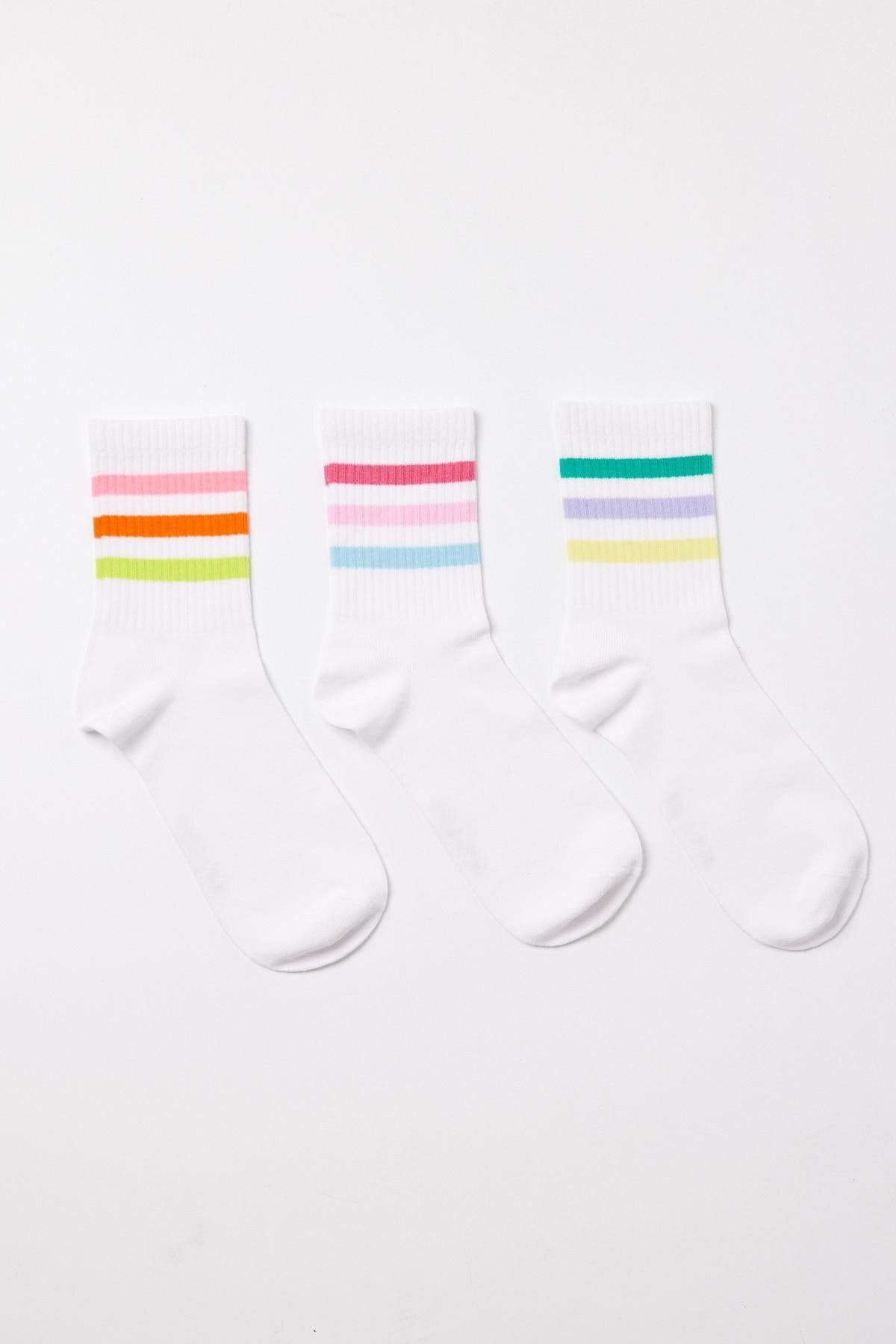 Katia & Bony Kadın 3'Lü Çizgili Renkli Soket Çorap