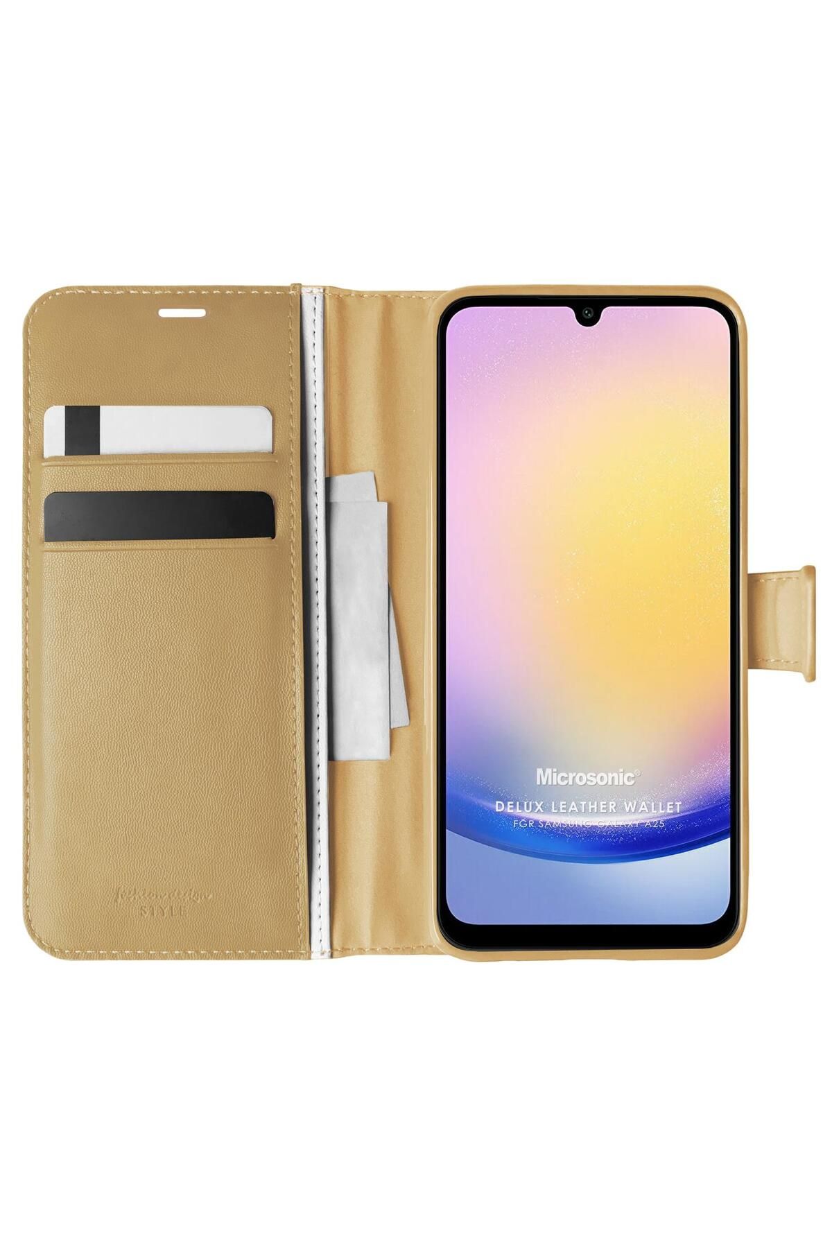 Microsonic Samsung Galaxy A25 Kılıf Delux Leather Wallet Gold
