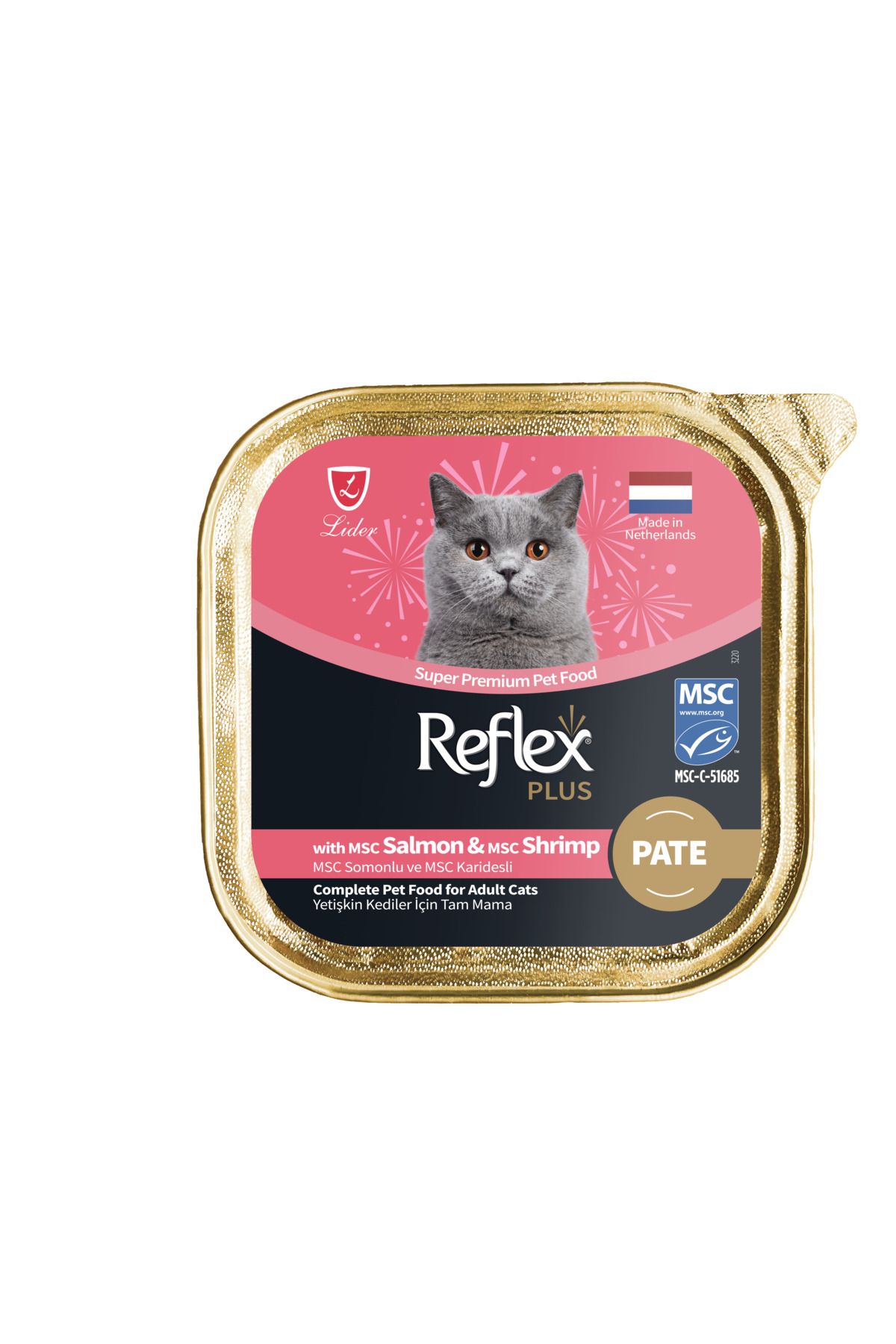 Reflex Plus Alu Tray 85 gr Somon ve Karidesli Kıyılmış Pate Yetişkin Kedi Yaş Mama