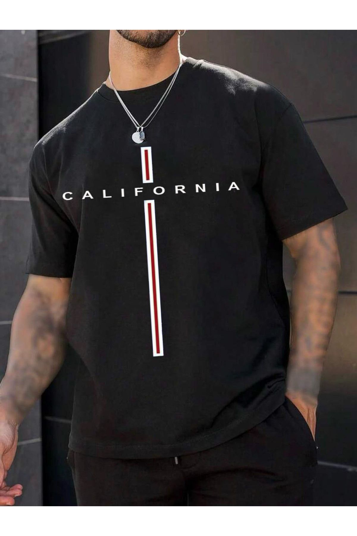 NİCE California Baskılı Bisiklet Yaka Kahverengi Oversize T-Shirt