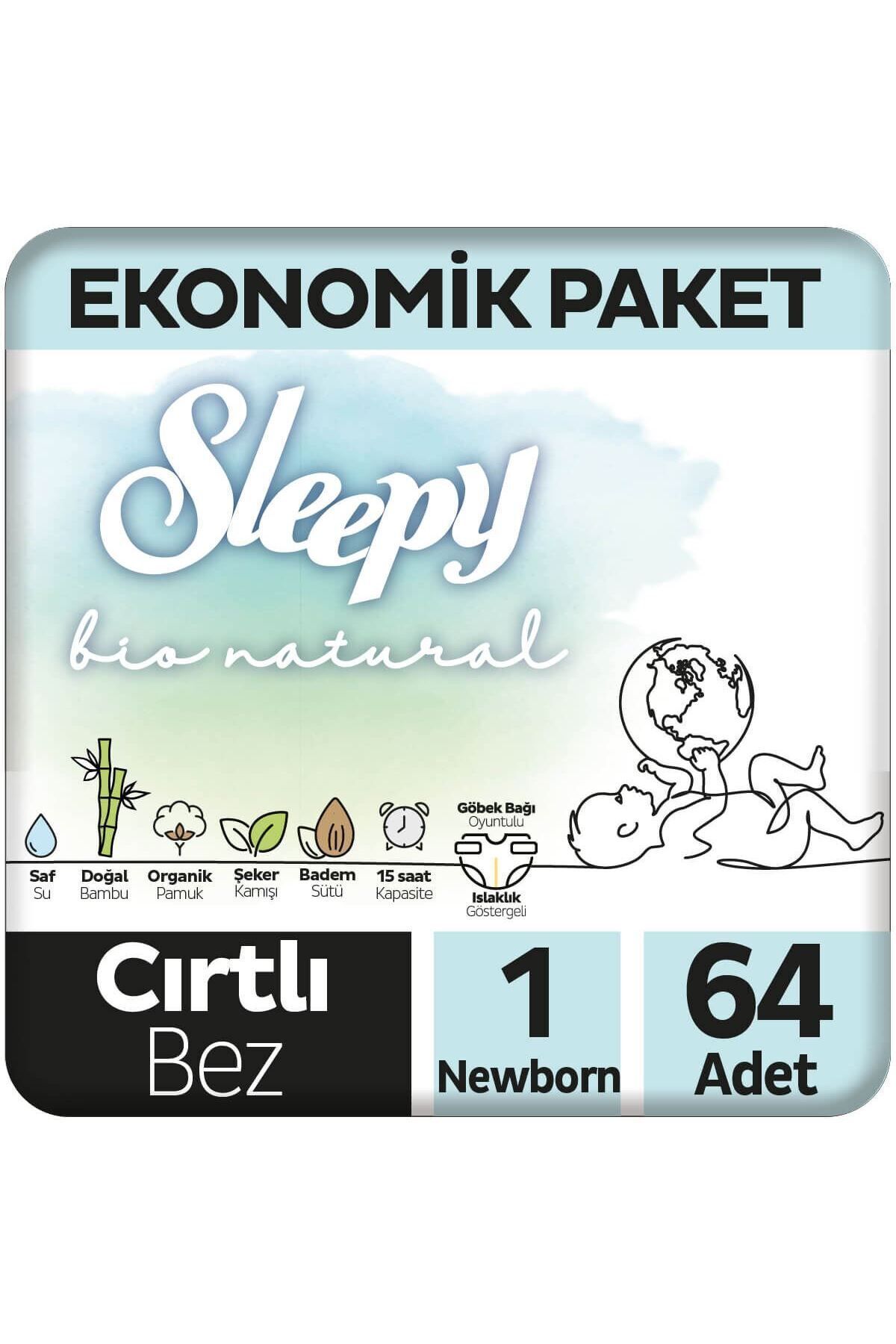 Sleepy Bio Natural Ekonomik Paket Bebek Bezi 1 Numara Yenidoğan  64 Adet
