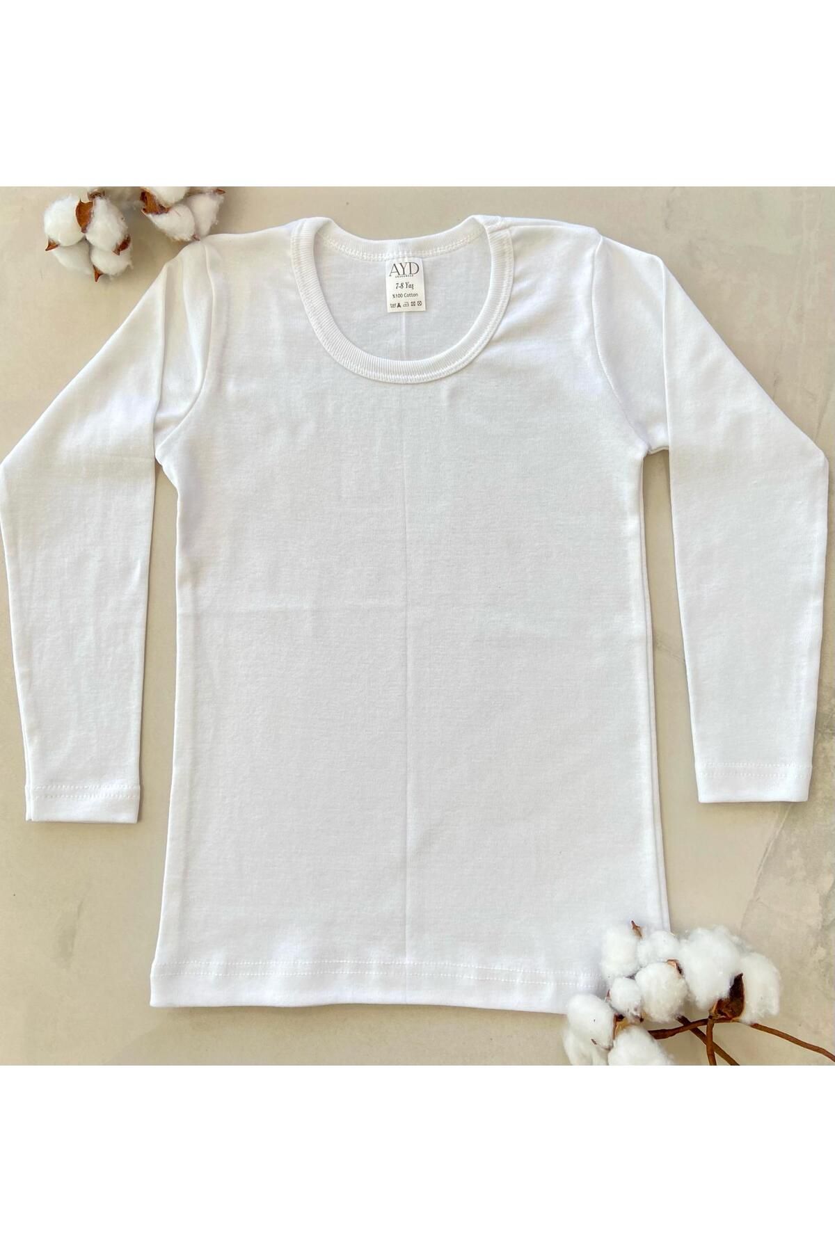 AYD UNDERWEAR Erkek / Kız %100 Pamuk Beyaz Uzun Kollu Basic T-shirt