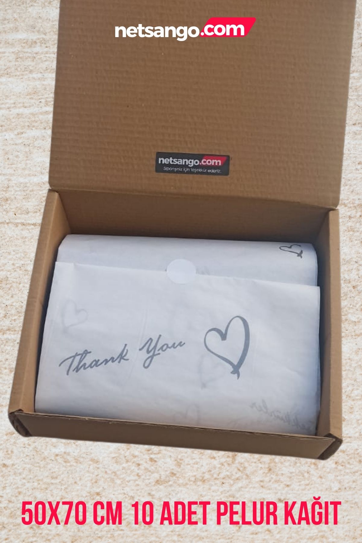 Netsan Etiket Kalpli Teşekkürler Temalı 50x70 Cm 10 Adet Pelur Kağıdı