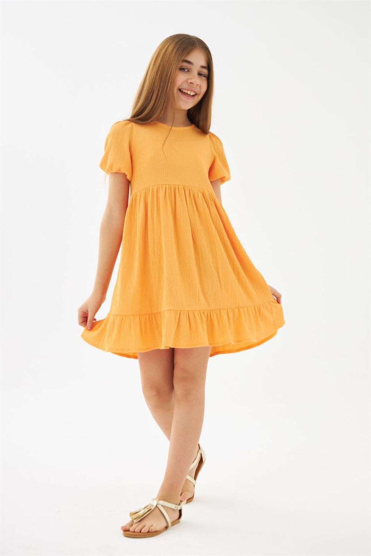 Silversun Kız Çocuk Oranj Bisiklet Yakalı Örme Elbise - Ek 319306 |