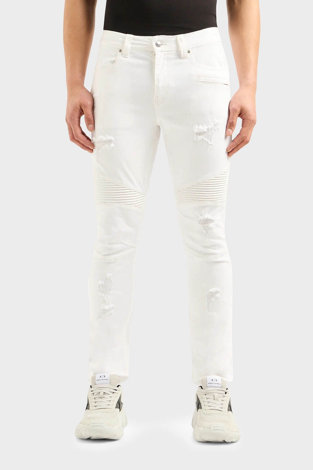 Armani Exchange J27 Yırtık Detaylı Slim Fit Dar Paça Jeans Erkek KOT PANTOLON 3DZJ27 Z1AAZ 1100