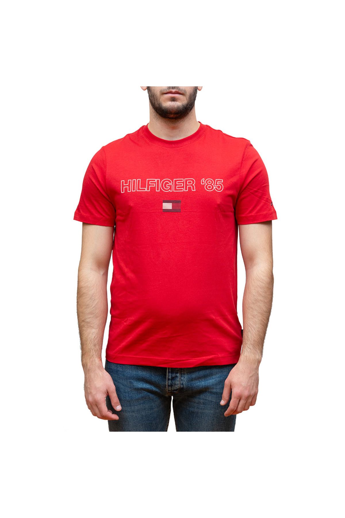 Tommy Hilfiger Erkek Marka Logolu Regular Fit Pamuklu Kısa Kol Kırmızı T-Shirt MW0MW34427-XLG