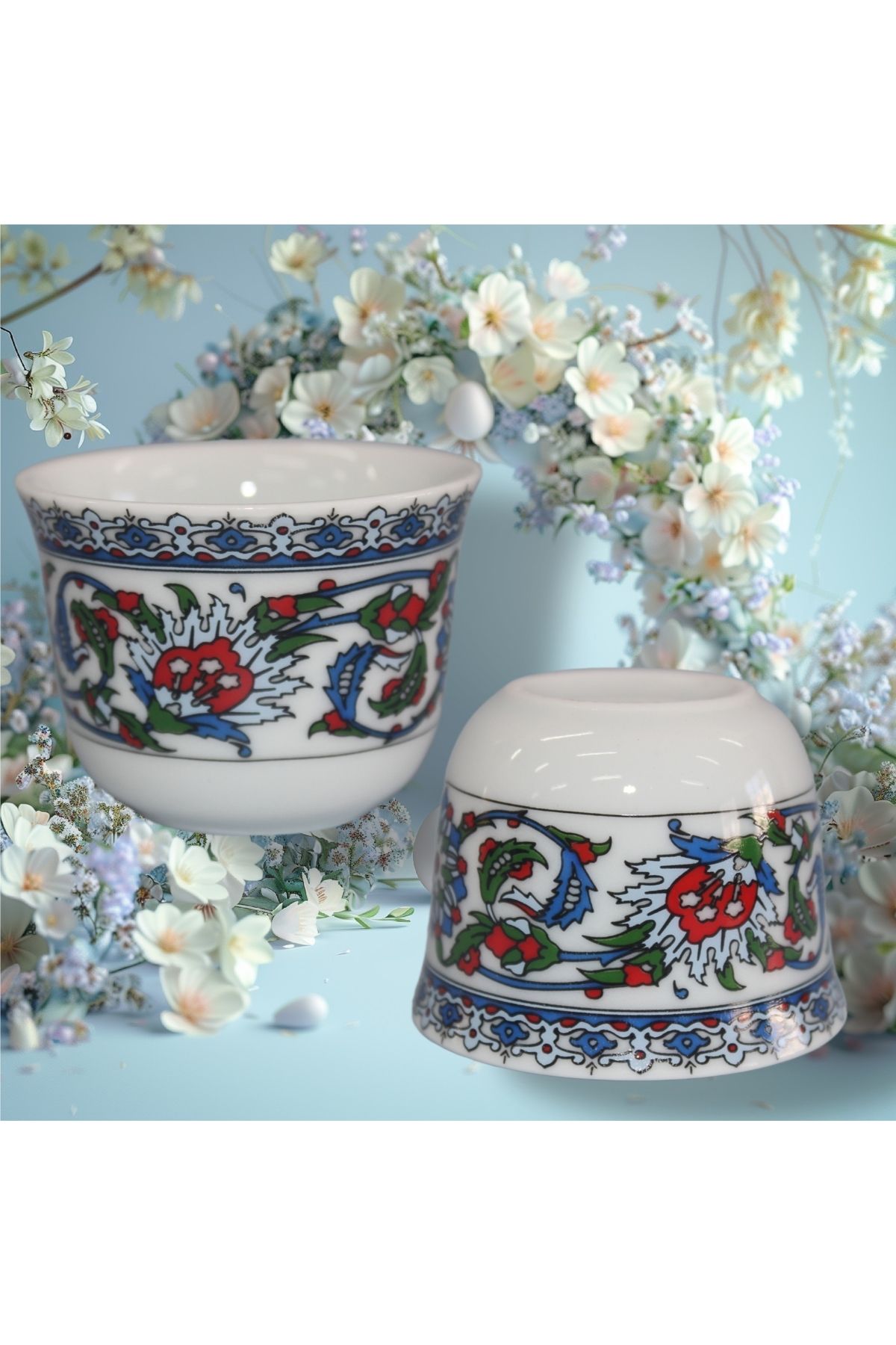 SAMSA Bitkisel Çini Renkli Model Desenli Porselen Mirra Set 6 Adet Mırra Cup Porcelain 6 Pieces