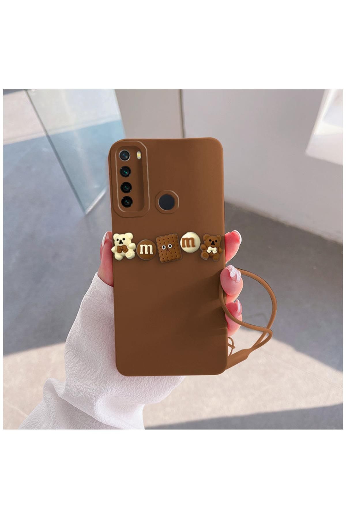 Zebana Xiaomi Redmi Note 8 Uyumlu Kılıf Love Bear Silikon Kılıf Kahverengi
