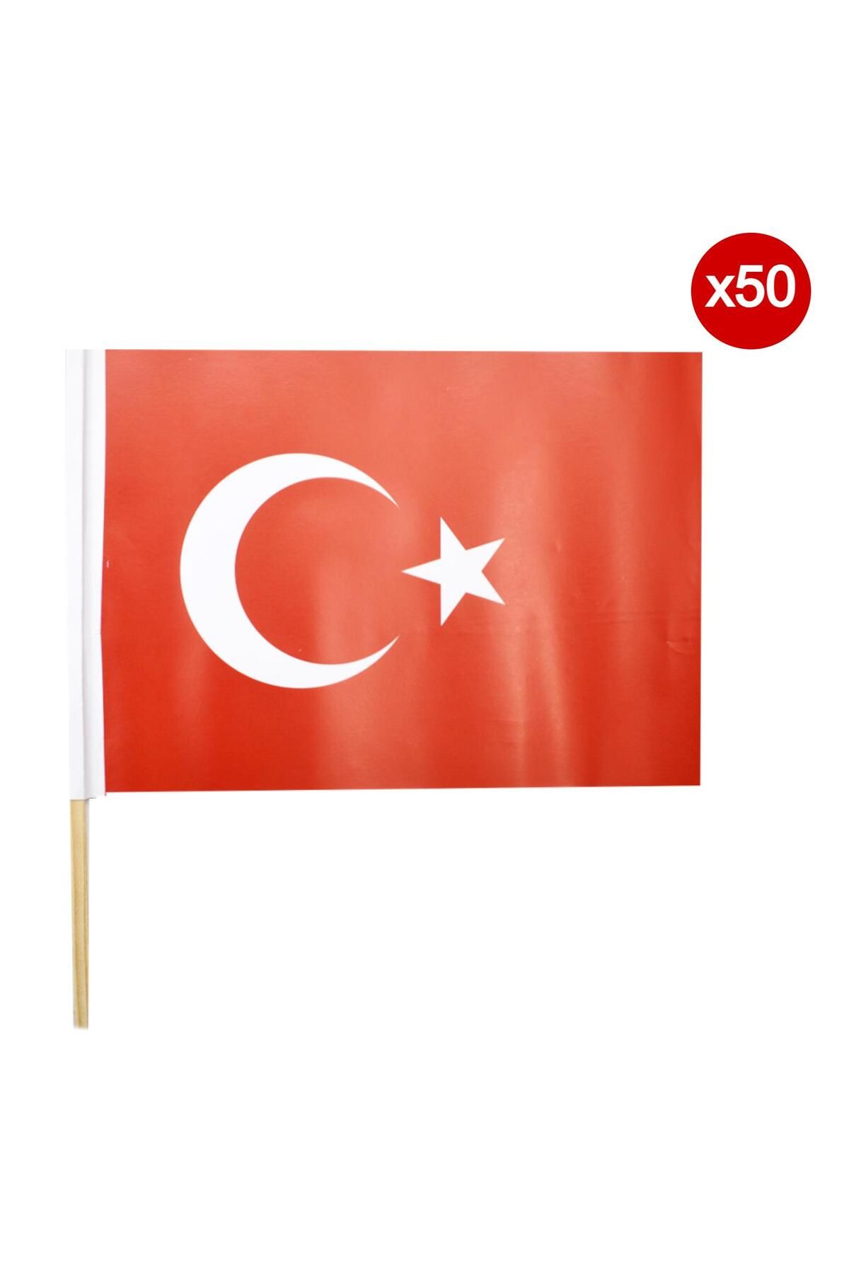 Gen-of Battal Boy 20x30 cm Ahşap Çıtalı Kuşe Kağıt Türk Bayrağı 50 li