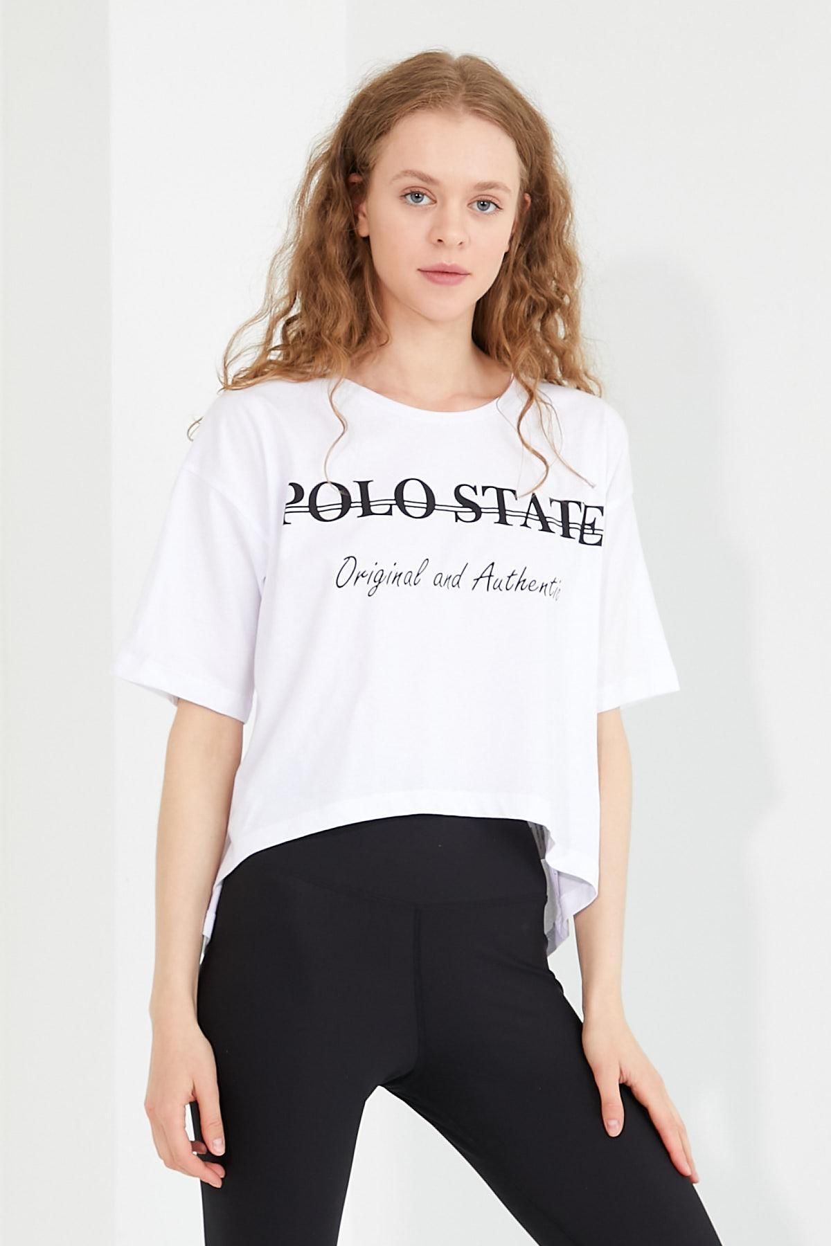 Polo State Kadın Baskılı Oversize T-shirt Beyaz