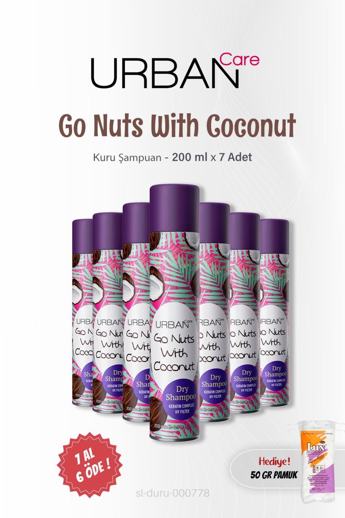 Urban Care 7 AL 6 ÖDE Kuru Şampuan Go Nuts With Coconut 200 ml ve 50 gr Pamuk