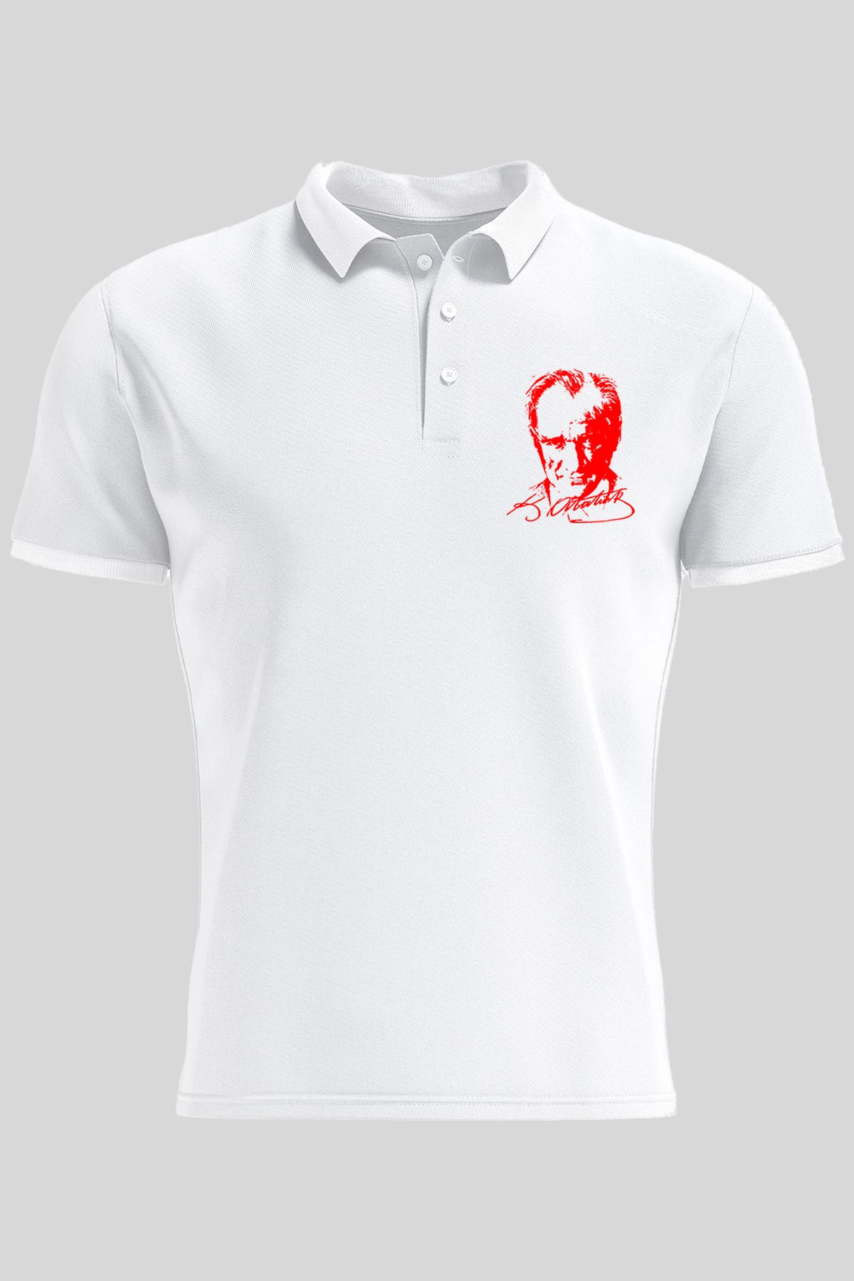 Çapıt Polo Yaka Atatürk Baskılı Beyaz Kısa Kollu 23 Nisan Tişört