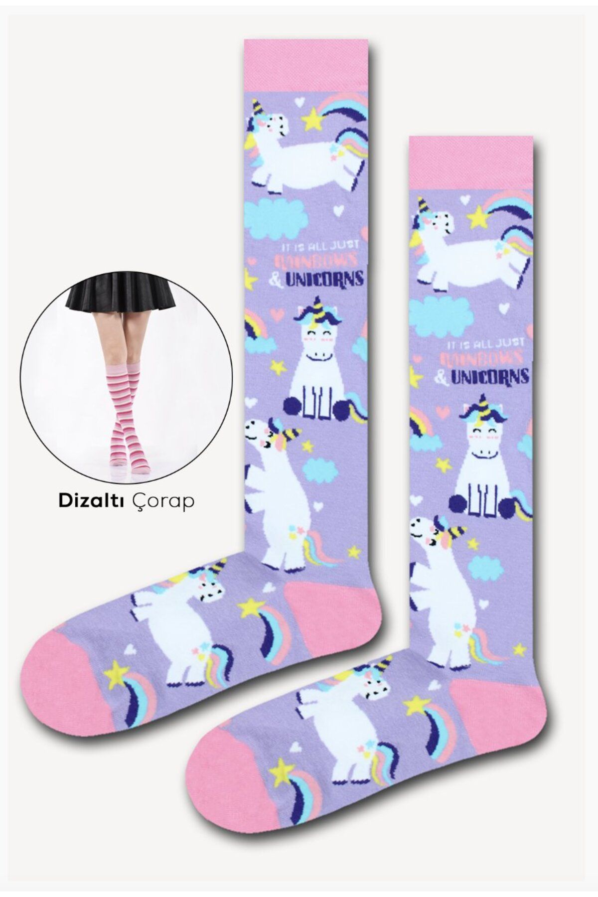Bidigago Unicorn Desenli Dizaltı Çorap