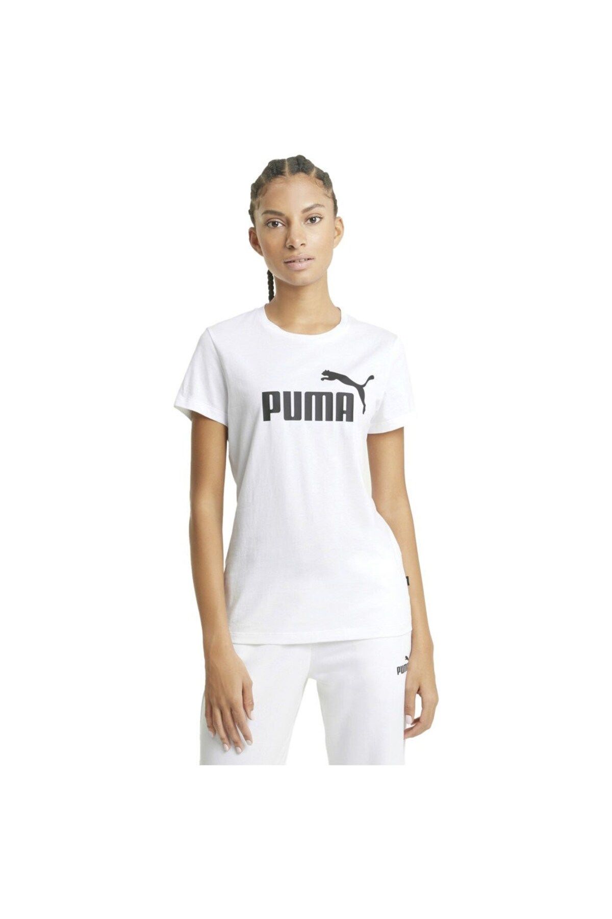 Puma Essentials Kadın Beyaz Baskılı Bisiklet Yaka Tişört