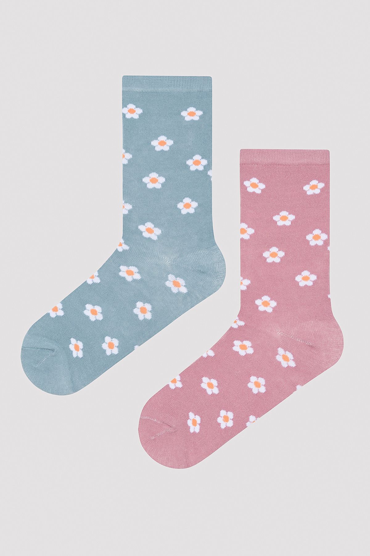 Penti Çiçek Desenli Pembe - Mint 2li Soket Çorap