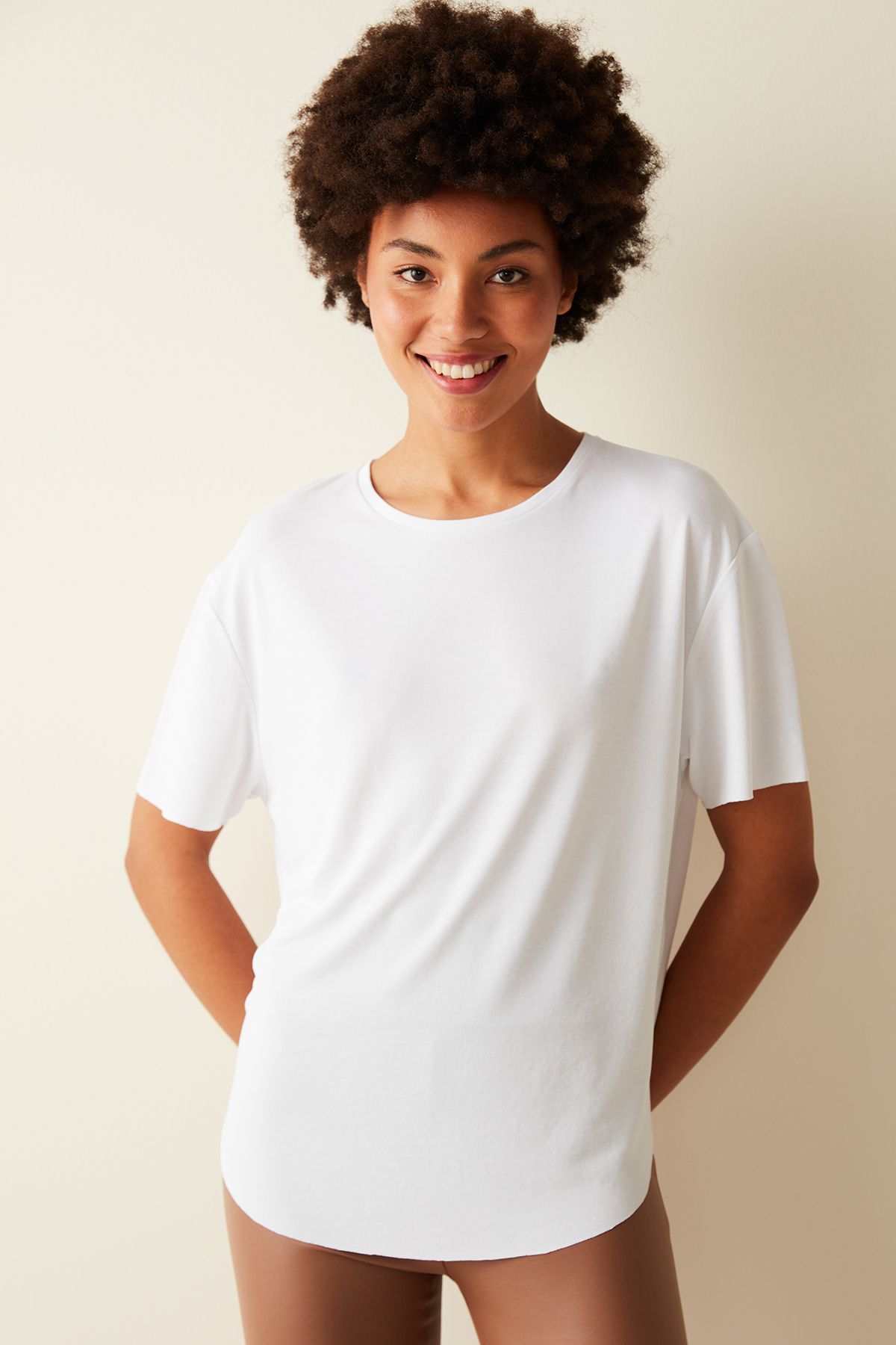 Penti Beyaz Bisiklet Yaka Loose Fit Modal T-shirt