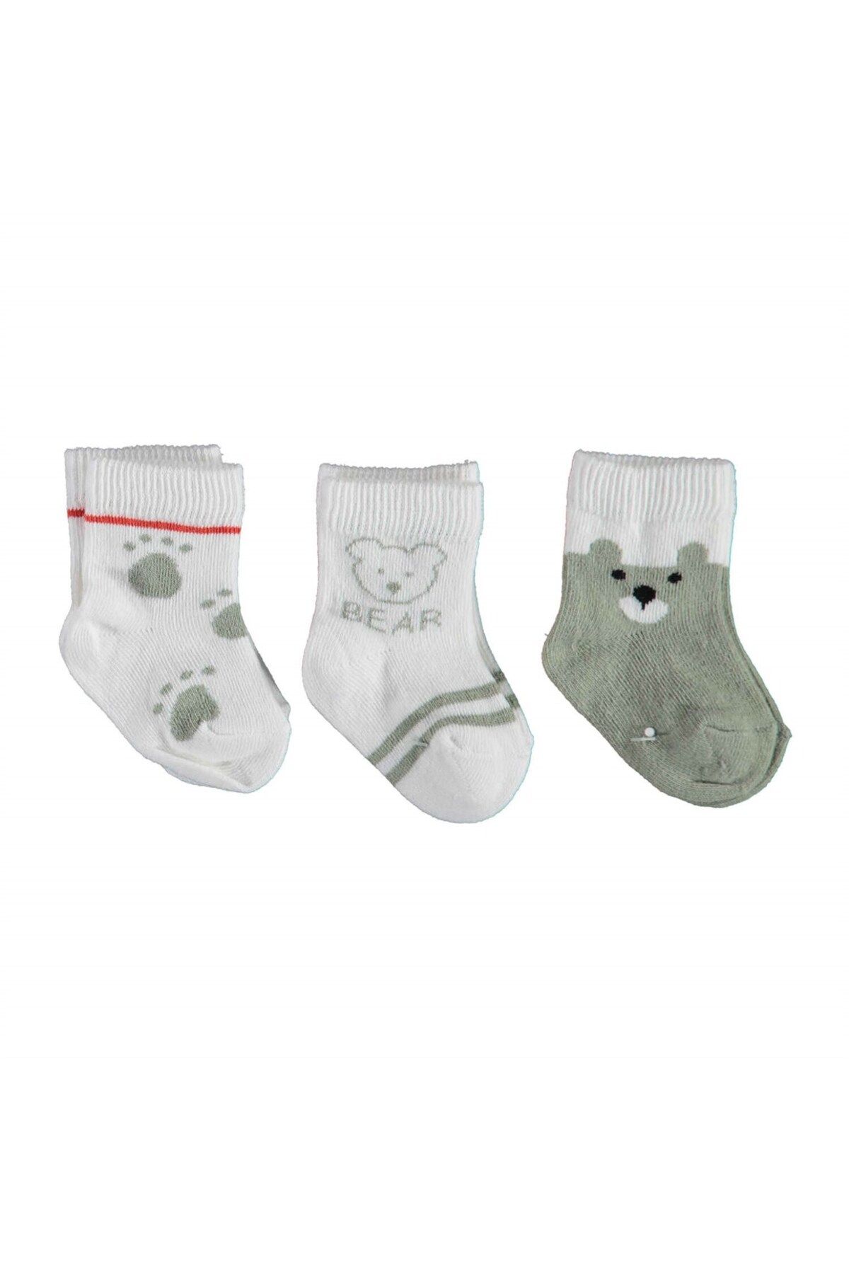 Bibaby Organik Çorap Soket 3lü Bear Yeşil Erkek