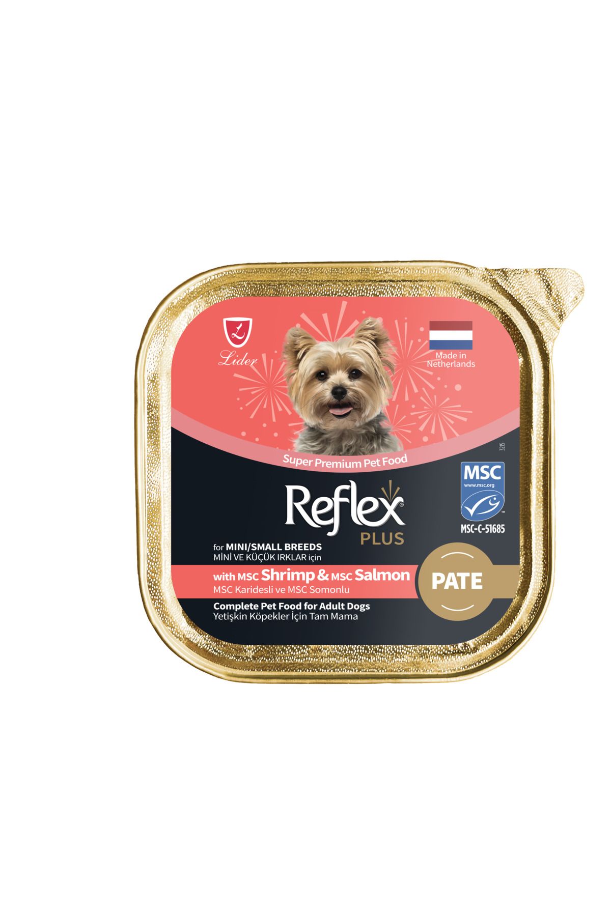 Reflex Plus Alu Tray 85 gr Karides ve Somonlu Pate Kıyılmış Küçük ırk köpek için Yaş mama