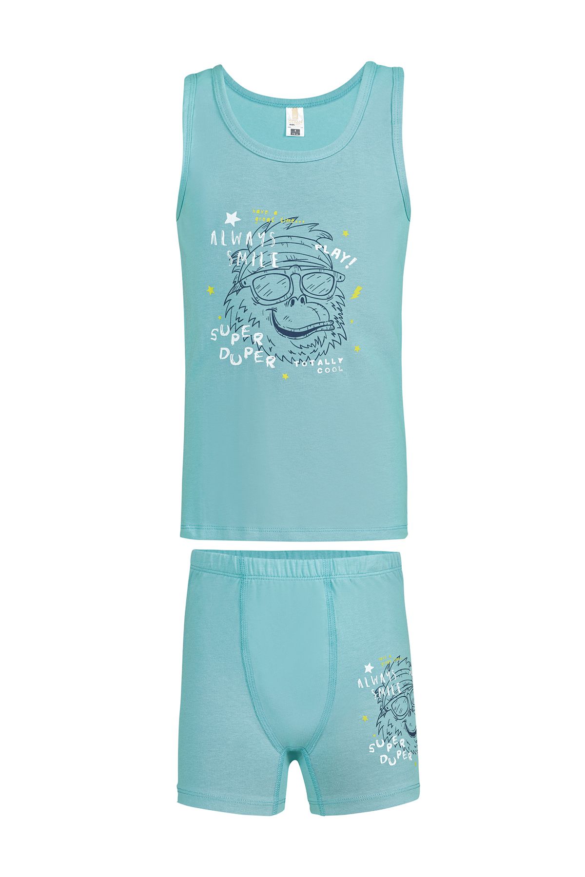ÖZKAN underwear Özkan 32041 Erkek Çocuk Pamuklu Yeşil Kalın Askılı Atlet Şort İç Giyim Takım