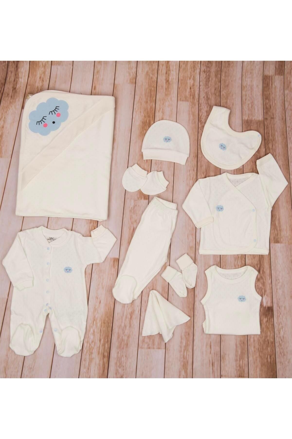 Buse&Eylül Bebe Bulut Desenli 10 Parça Erkek Bebek Hastane Çıkışı