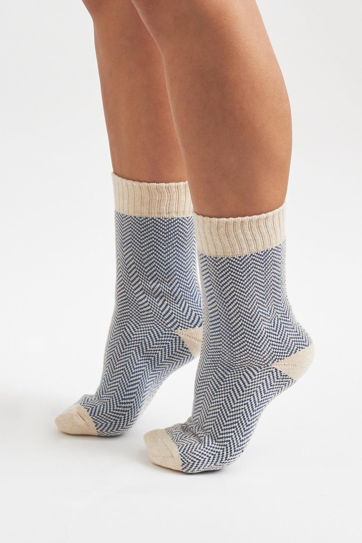 Katia & Bony Erkek Çizgi Desenli Kalın Kışlık Soket Çorap Mavi/ekru