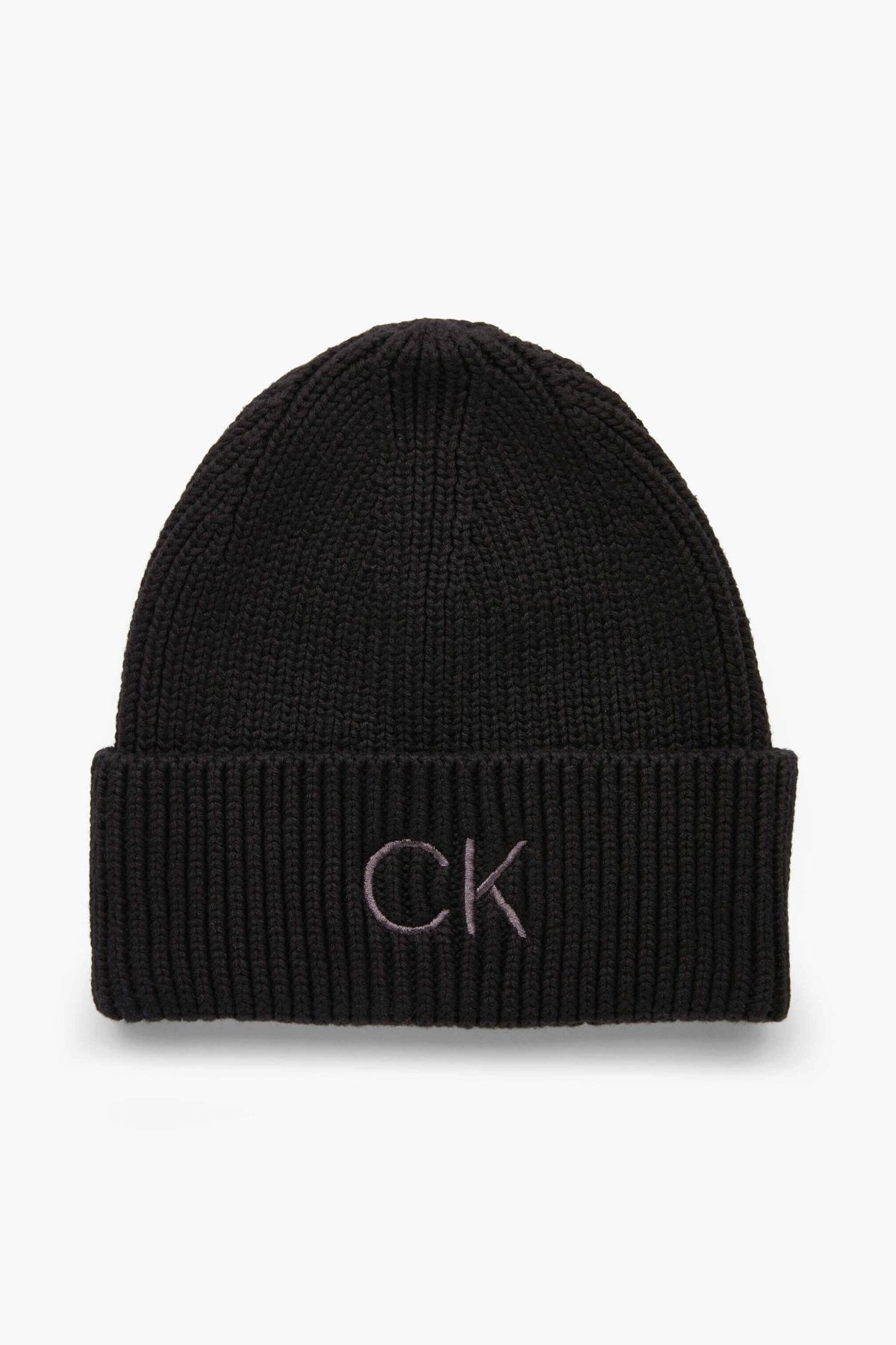 Calvin Klein Kadın Marka Logolu Organik Pamuklu Yumuşak Nervürlü Örgülü Siyah Bere K60k608660-bax