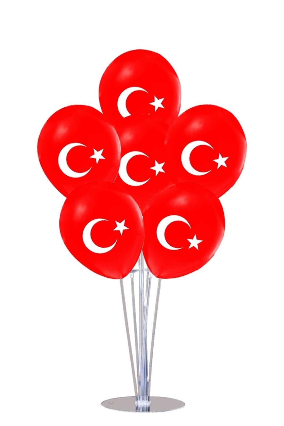 Parti Dolabı 23 Nisan 7'li Balon Süsleme Standı Ve Türk Bayrağı Baskılı Balon