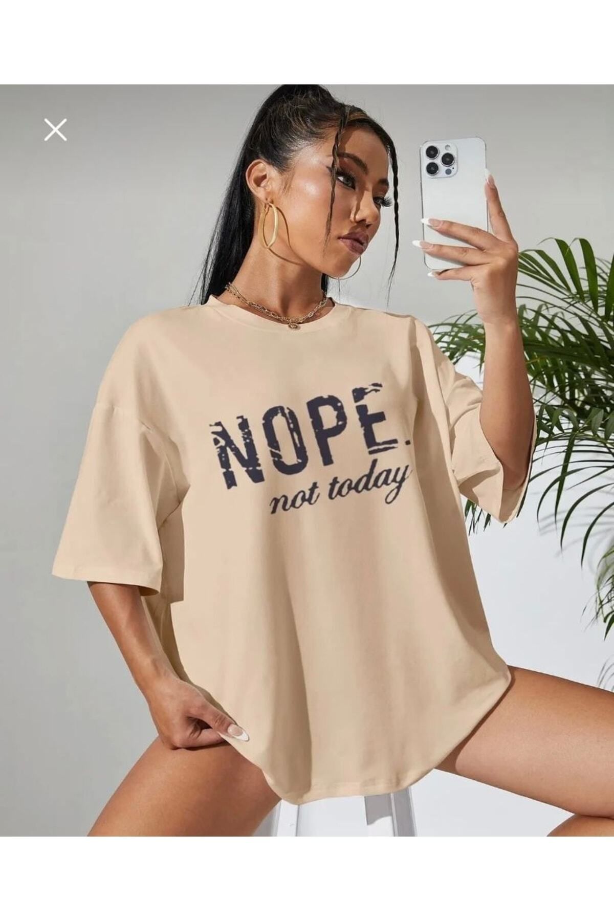 NİCE - Nope Baskılı Oversize T-shirt