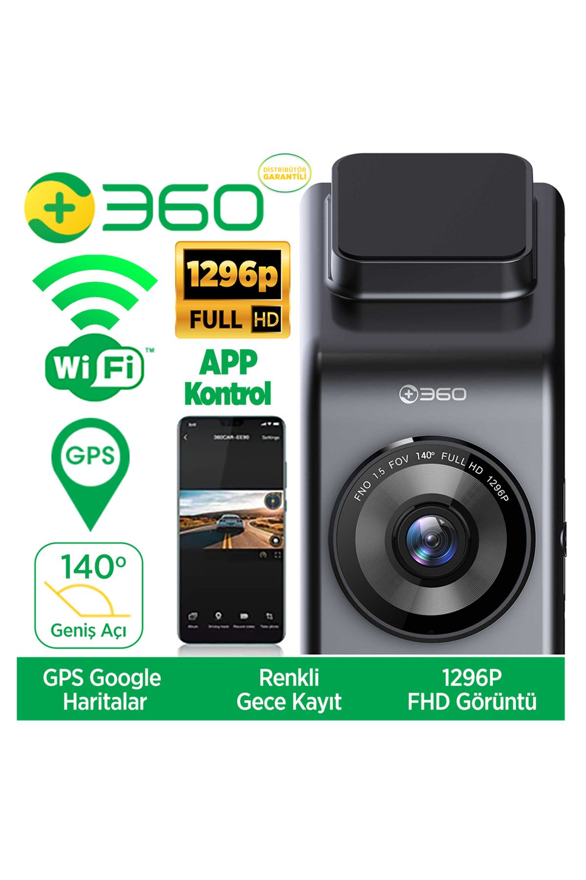 +360 360+ G300h Wifi + Gps 1296p 160° Geniş Açı Gece Görüş Akıllı Araç içi Kamera Uyumlu
