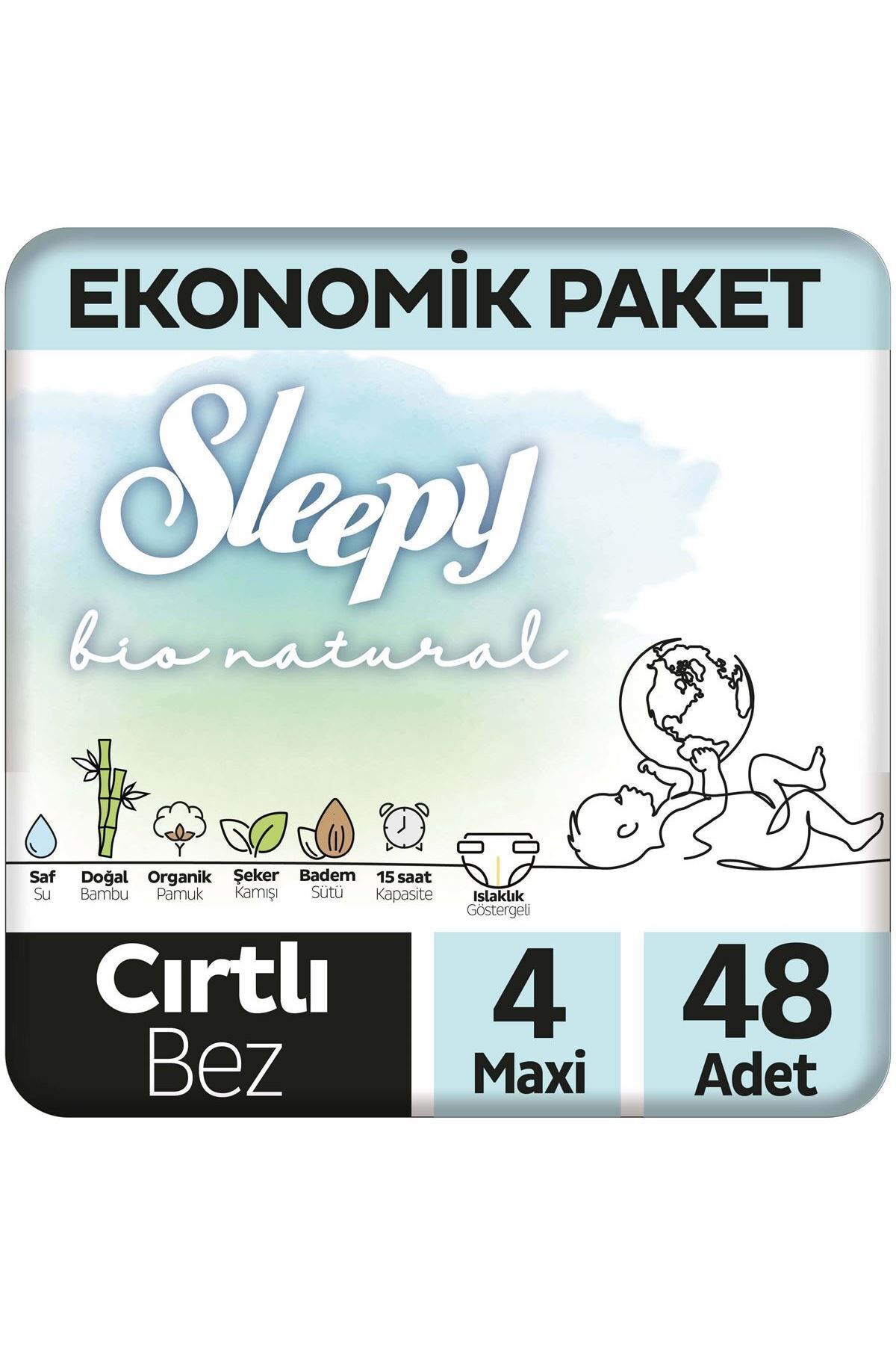 Sleepy Bio Natural Ekonomik Paket Bebek Bezi 4 Numara Maxi 48 Adet