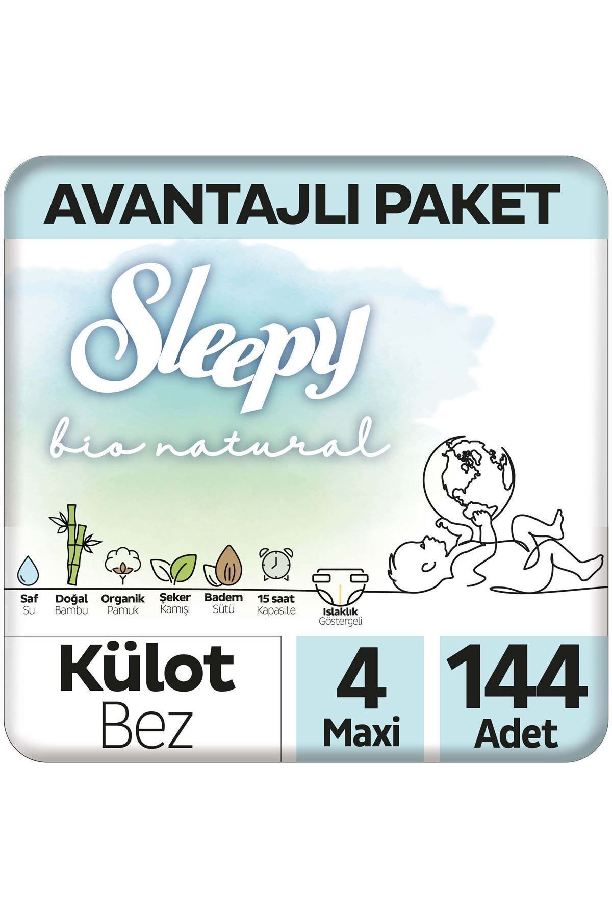 Sleepy Bio Natural Avantajlı Paket Külot Bez 4 Numara Maxi 144 Adet