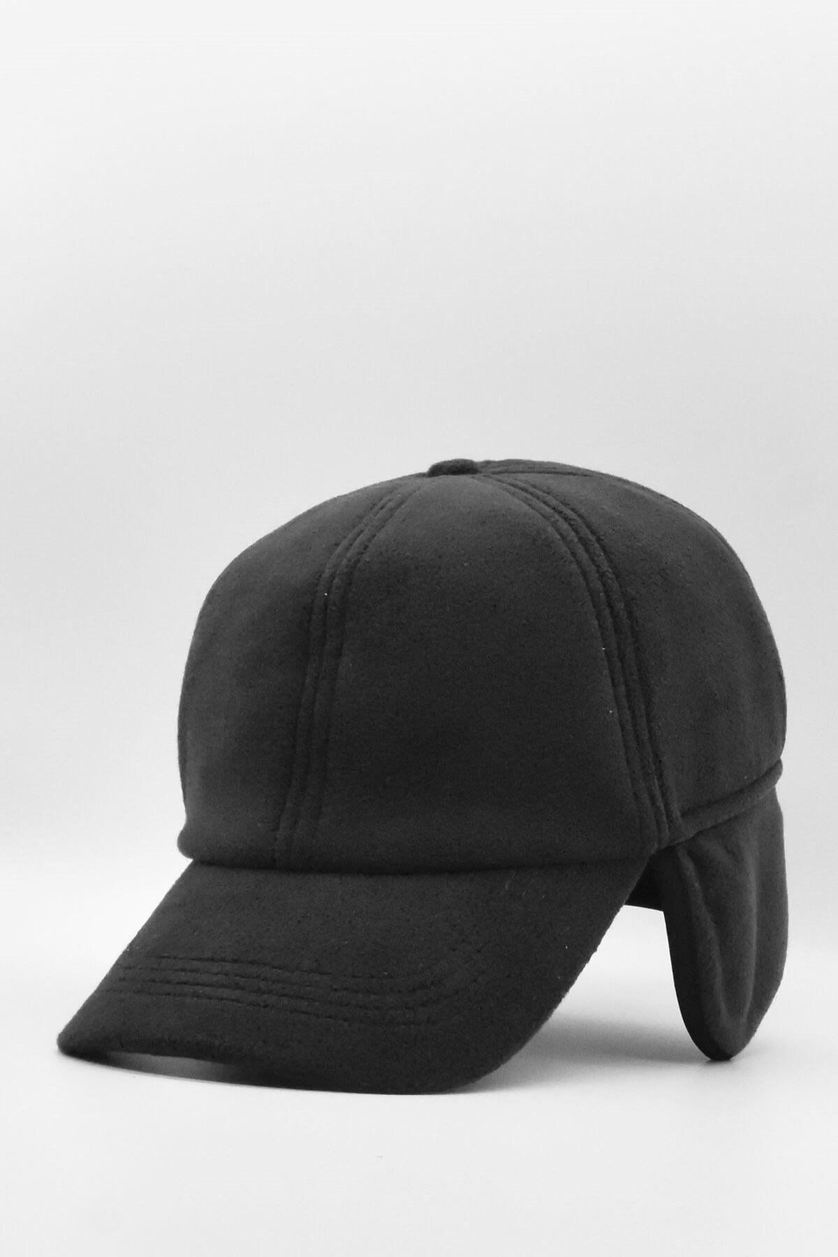 Külah Erkek Polar Kulaklı Kep Şapka-siyah