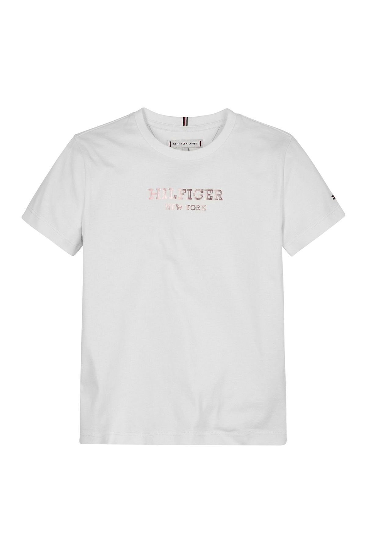 Tommy Hilfiger Düz Beyaz Kadın T-Shirt MONOTYPE FOIL PRINT TEE S/S